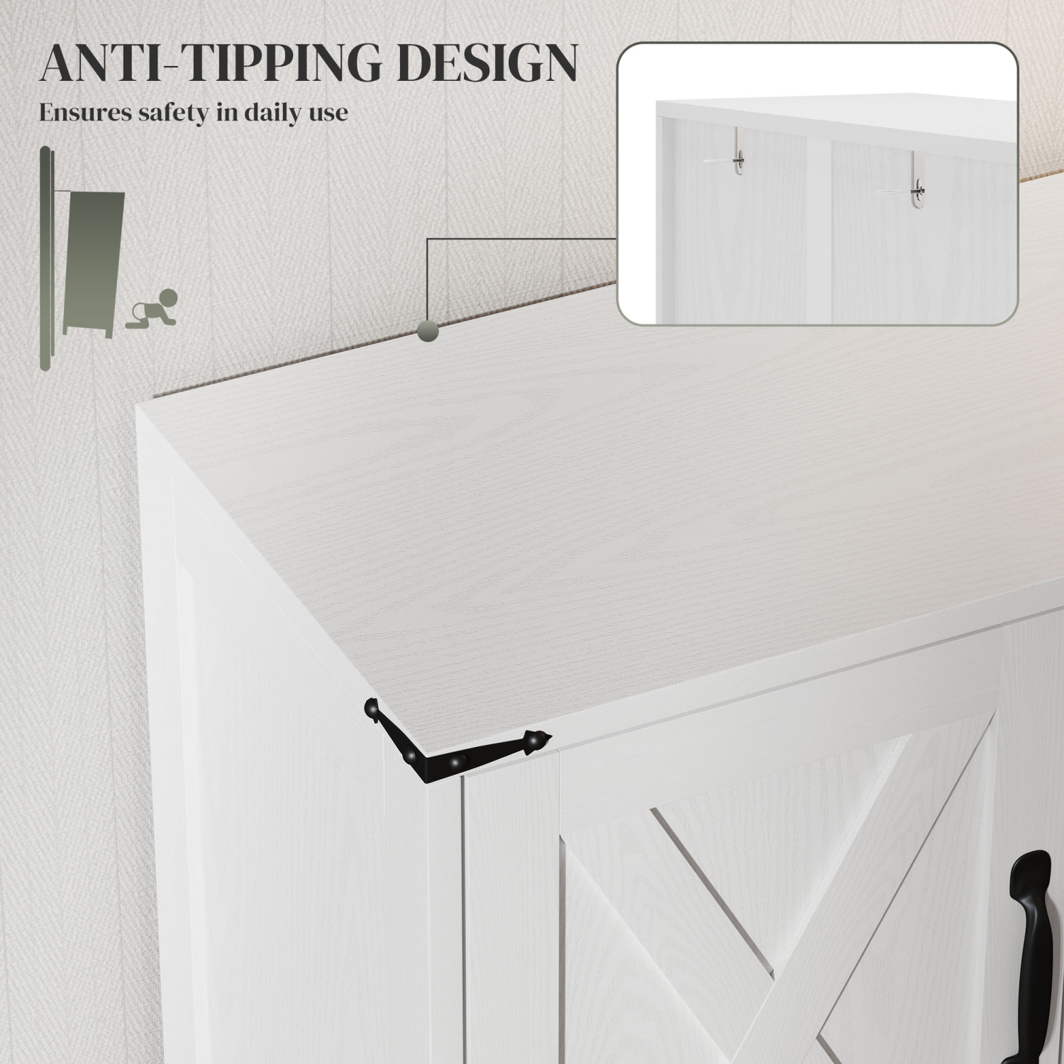 HOMCOM 42.5" Farmhouse Kitchen Pantry Cabinet, Freestanding Pantry Storage Cabinet with Barn Doors and Adjustable Shelves, Kitchen Cabinet Sideboard,