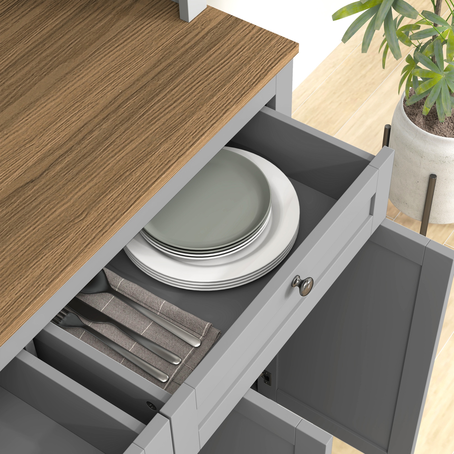 HOMCOM 71" Pantry Cabinet with Microwave Countertop, Tall Kitchen Hutch with 2 Drawers, Freestanding Storage Cabinet with Adjustable Shelves, Glass