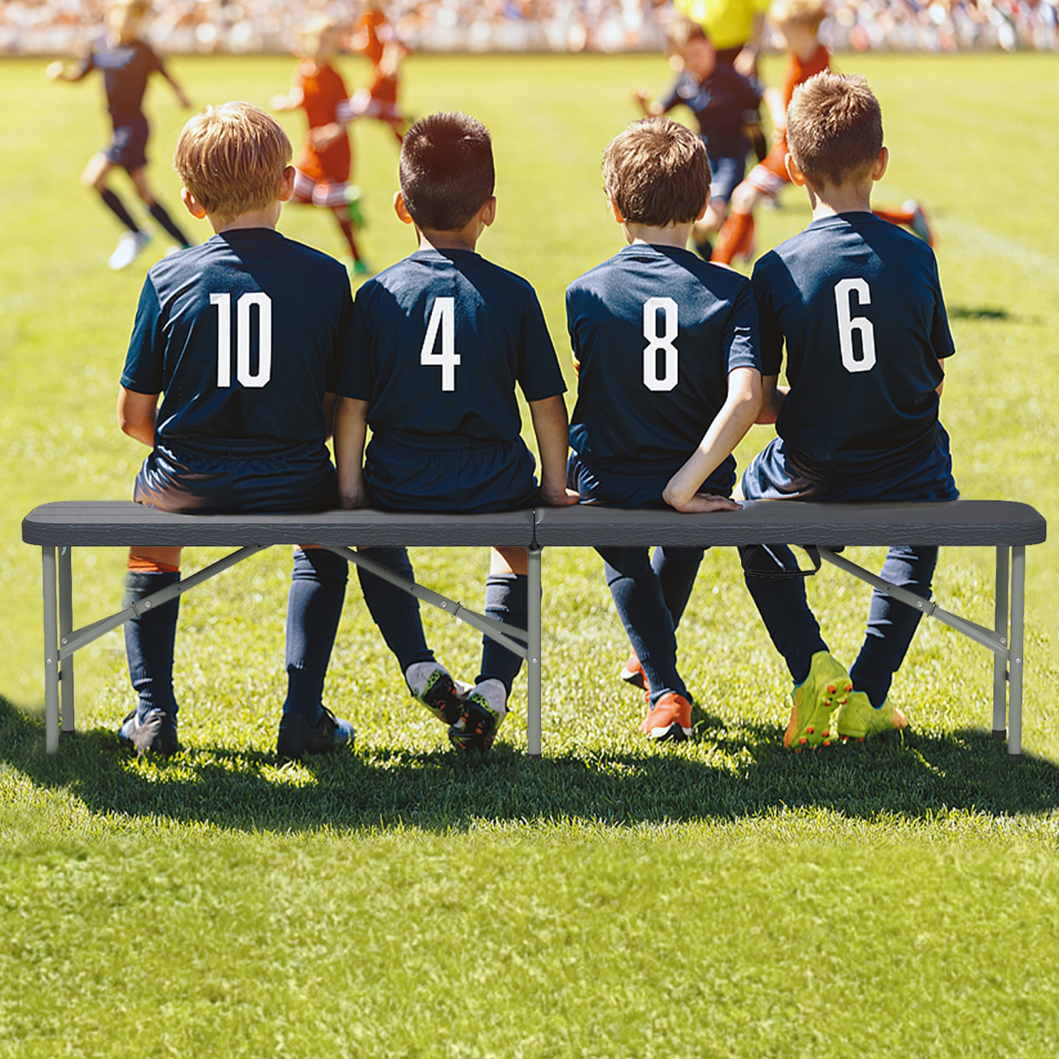 Gymax 2PCS 6 ft Plastic Folding Bench Portable Fold-in-Half Seat w/ 1320 LBS Capacity Gray