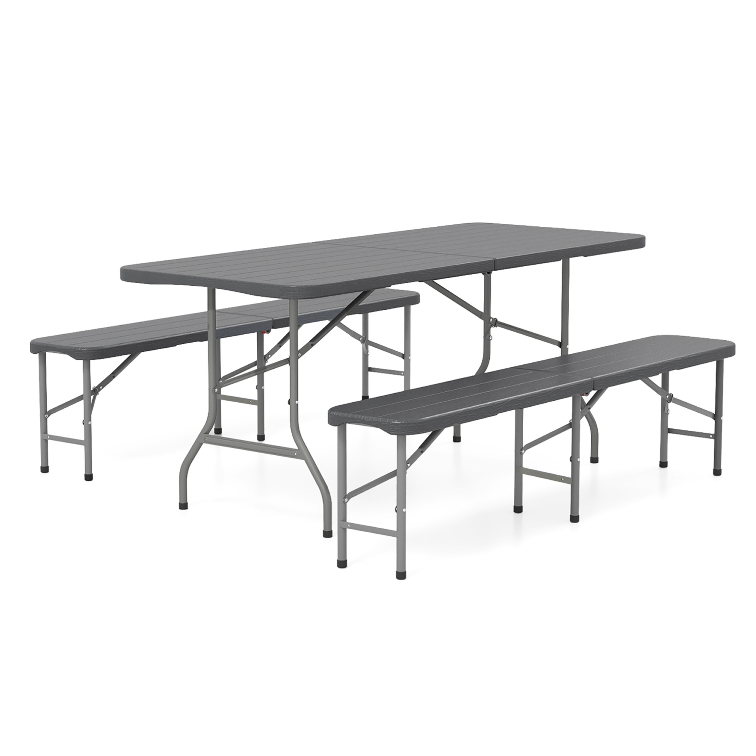 Gymax 2PCS 6 ft Plastic Folding Bench Portable Fold-in-Half Seat w/ 1320 LBS Capacity Gray
