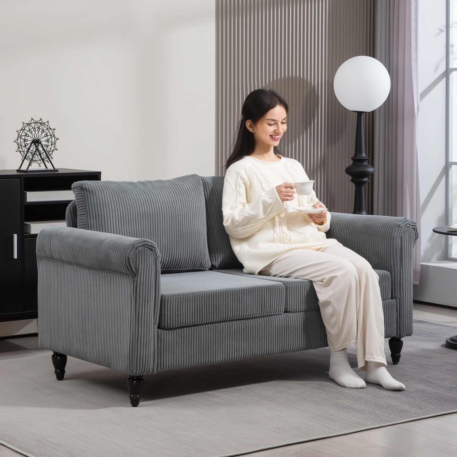 HOMCOM – Causeuse à revêtement, canapé à 2 places en tissu de style velours côtelé avec accoudoirs arrondis, pattes en bois d'hévéa en forme de