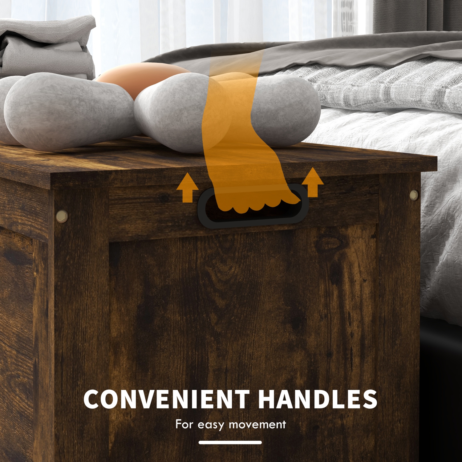HOMCOM – Coffre de rangement moderne avec 2 charnières de sécurité et poignées découpées, banc de rangement pour le salon, banc à chaussures pour