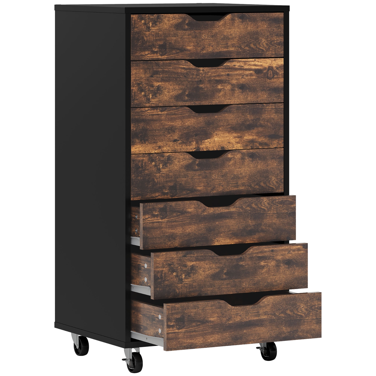 Vinsetto Vertical Filing Cabinet, 7-drawer File Cabinet, Mobile Office Storage Cabinet with Wheels for Home Office, Rustic Brown