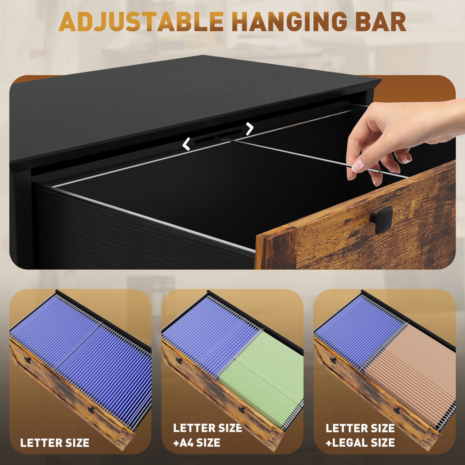 HOMCOM Lateral File Cabinet, 2 Drawer Filing Cabinet with Lock, Printer Stand, Office Filing Cabinet Organizer for A4, Letter Size, Rustic Brown