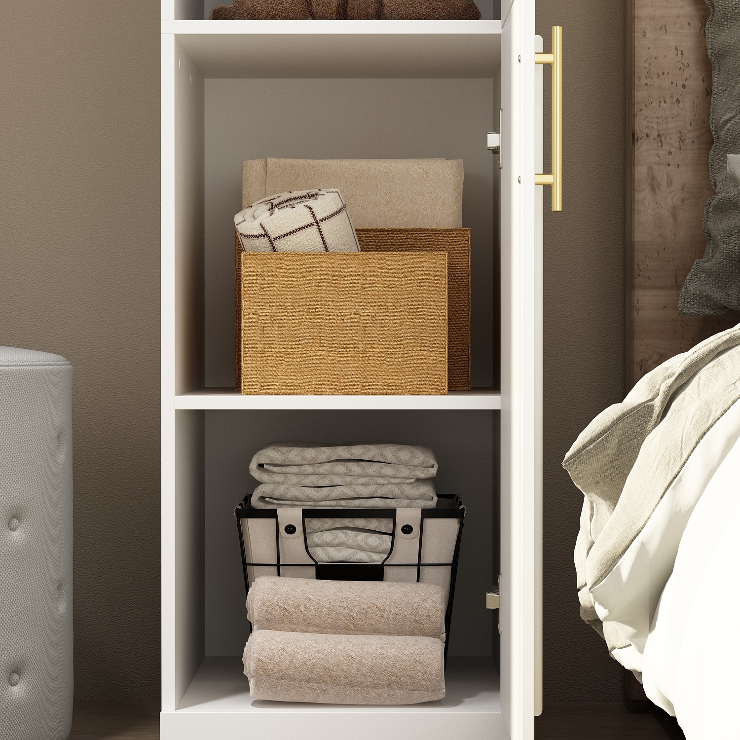 Armoire mince Homsee avec tablettes et tiges de suspension pour espaces restreints, blanc