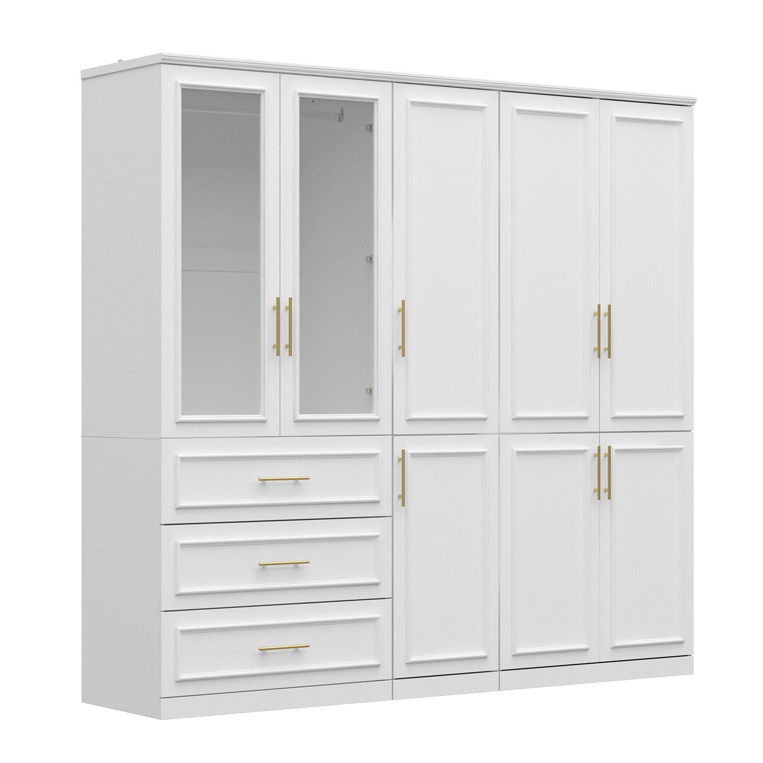 Homsee – Grande garde-robe avec tablettes réglables, deux tringles suspendues et plusieurs tiroirs pour rangement complet, blanc