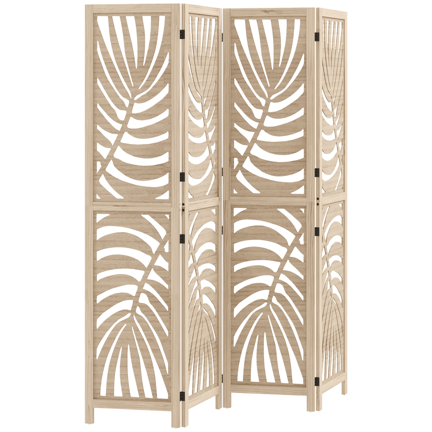 HOMCOM 4 Panel Room Divider, Detachable Portable Folding Privacy Screens, Freestanding Partition Wall Dividers with Palm Leaf Design for Home Office,