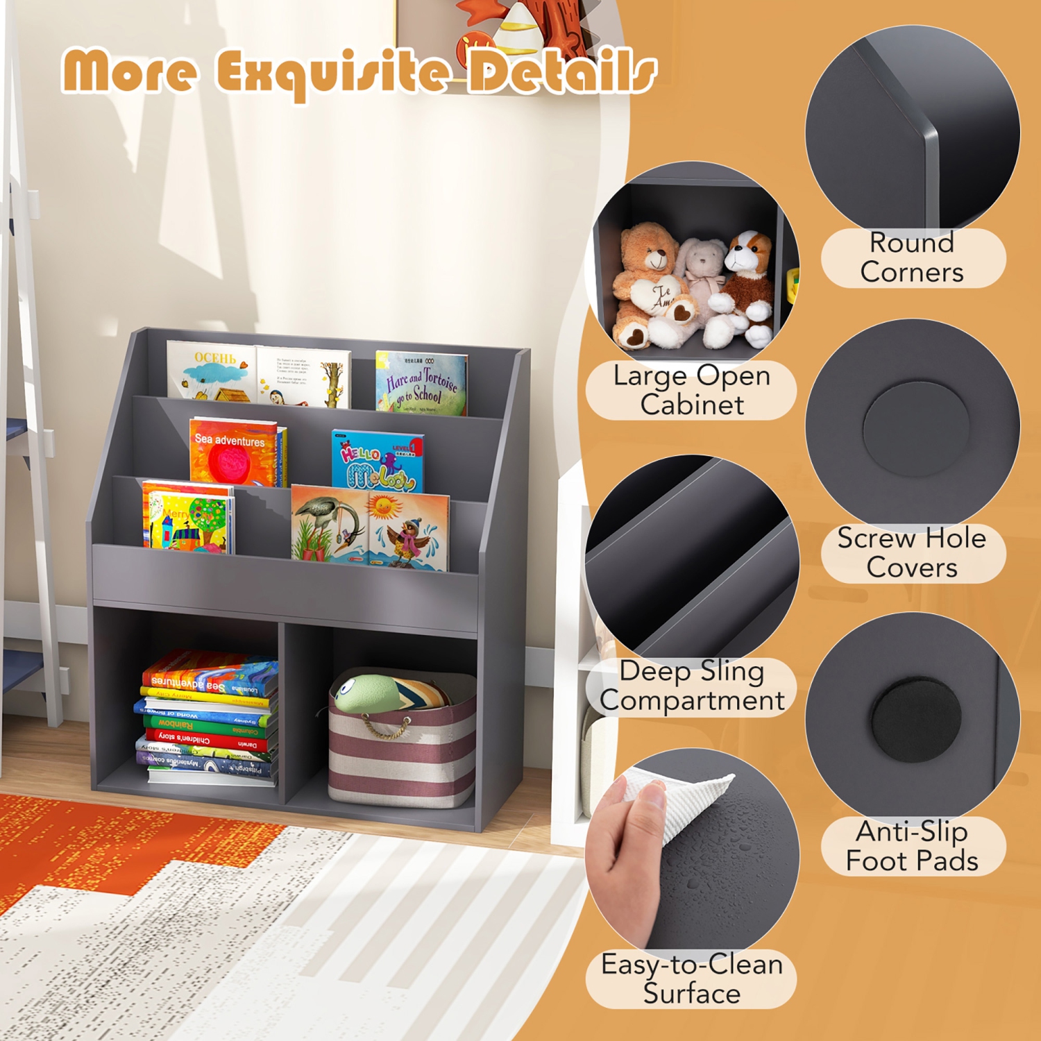 Gymax Honeyjoy Kids Wooden Bookshelf Bookcase Children Toy Storage Cabinet Organizer