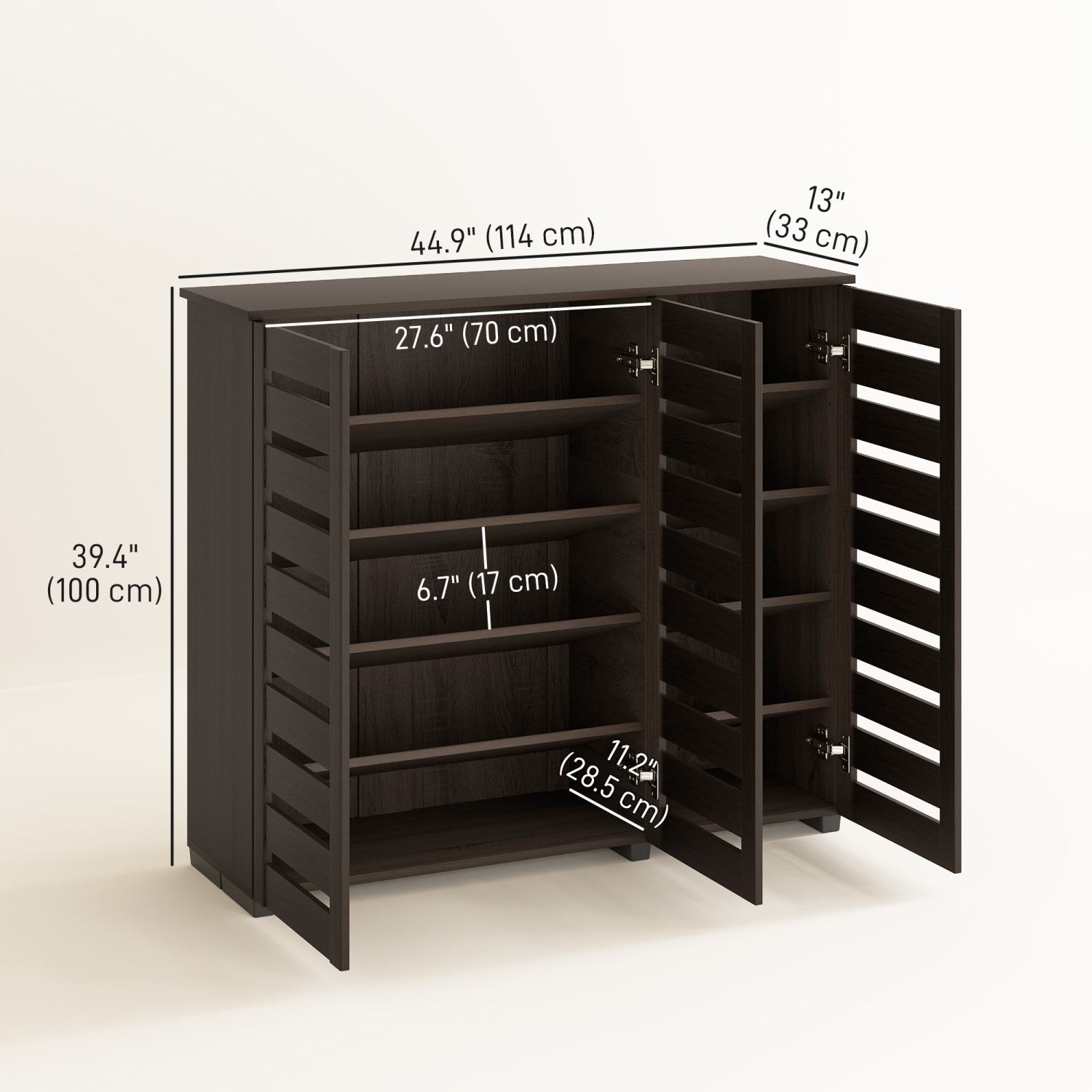HOMCOM – Armoire à chaussures étroite avec 3 portes à lattes, armoire de rangement moderne pour chaussures avec tablettes réglables pour entrée,