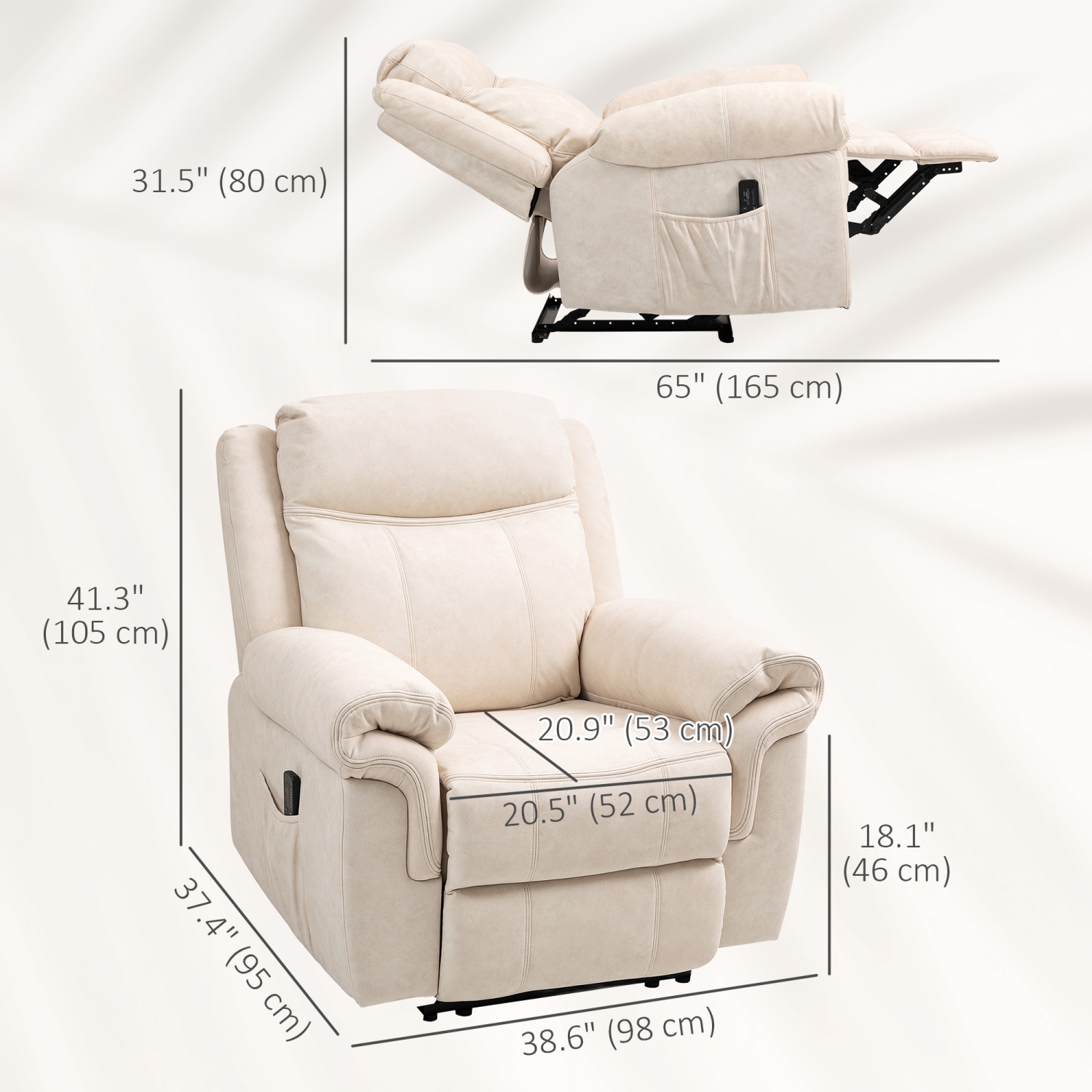 Fauteuil de massage inclinable à 8 points de HOMCOM, fauteuil inclinable manuel en microfibre pour salon avec pochettes latérales, repose-pieds,