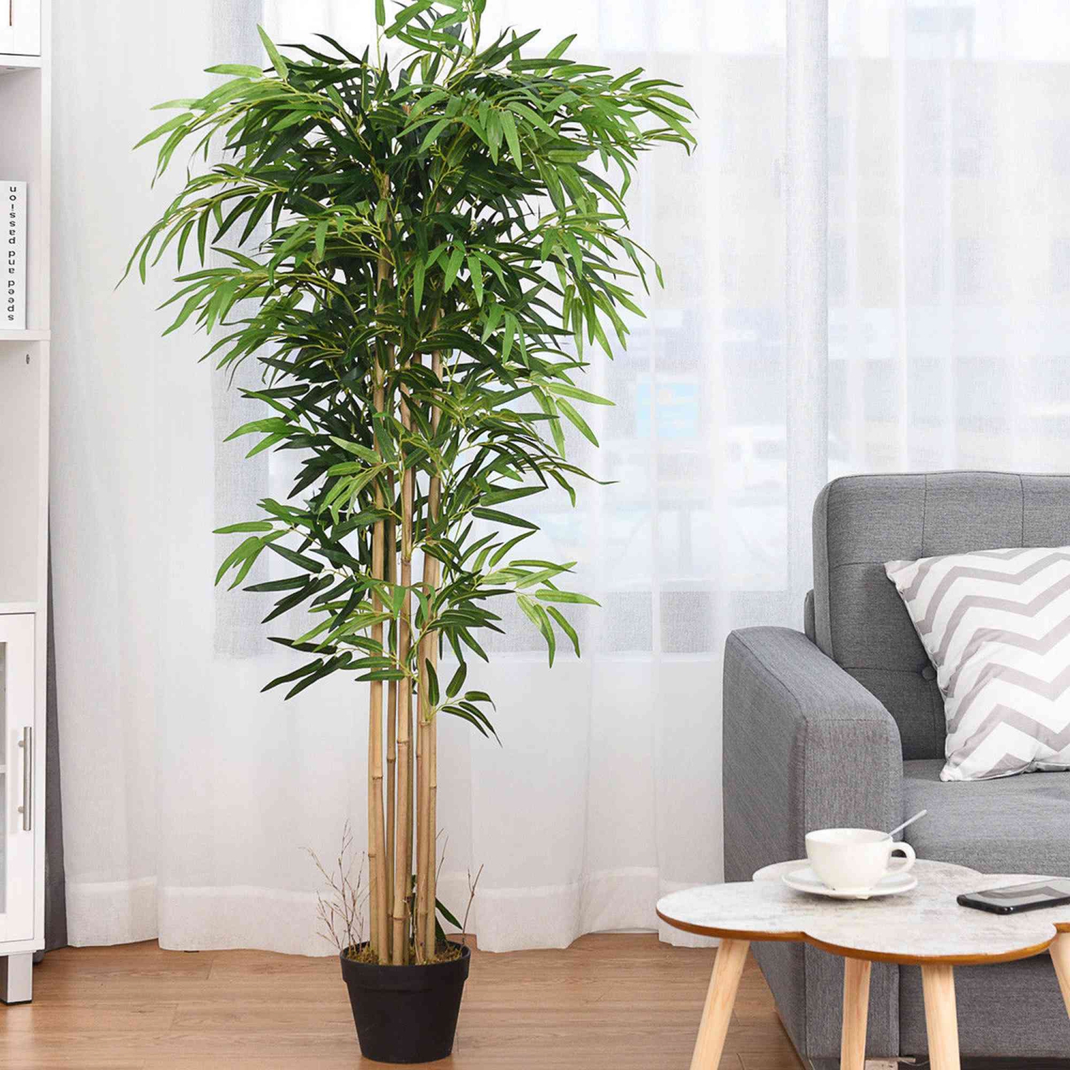 Costway 5' Artificial Bamboo Silk Tree Green Indoor-Outdoor Home Decor Planter