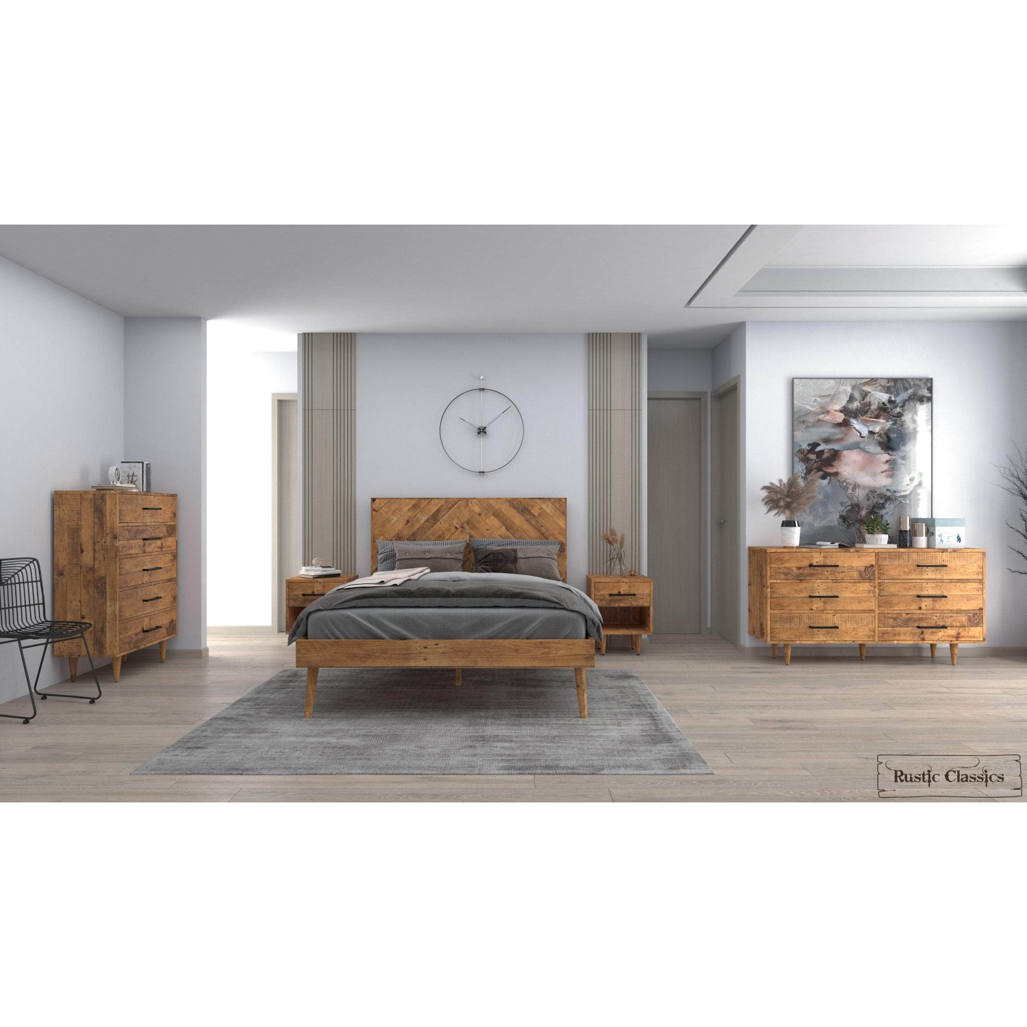 Ensemble de 5 meubles de chambre à coucher plateforme en bois récupéré aux épices Cypress de Rustic Classics