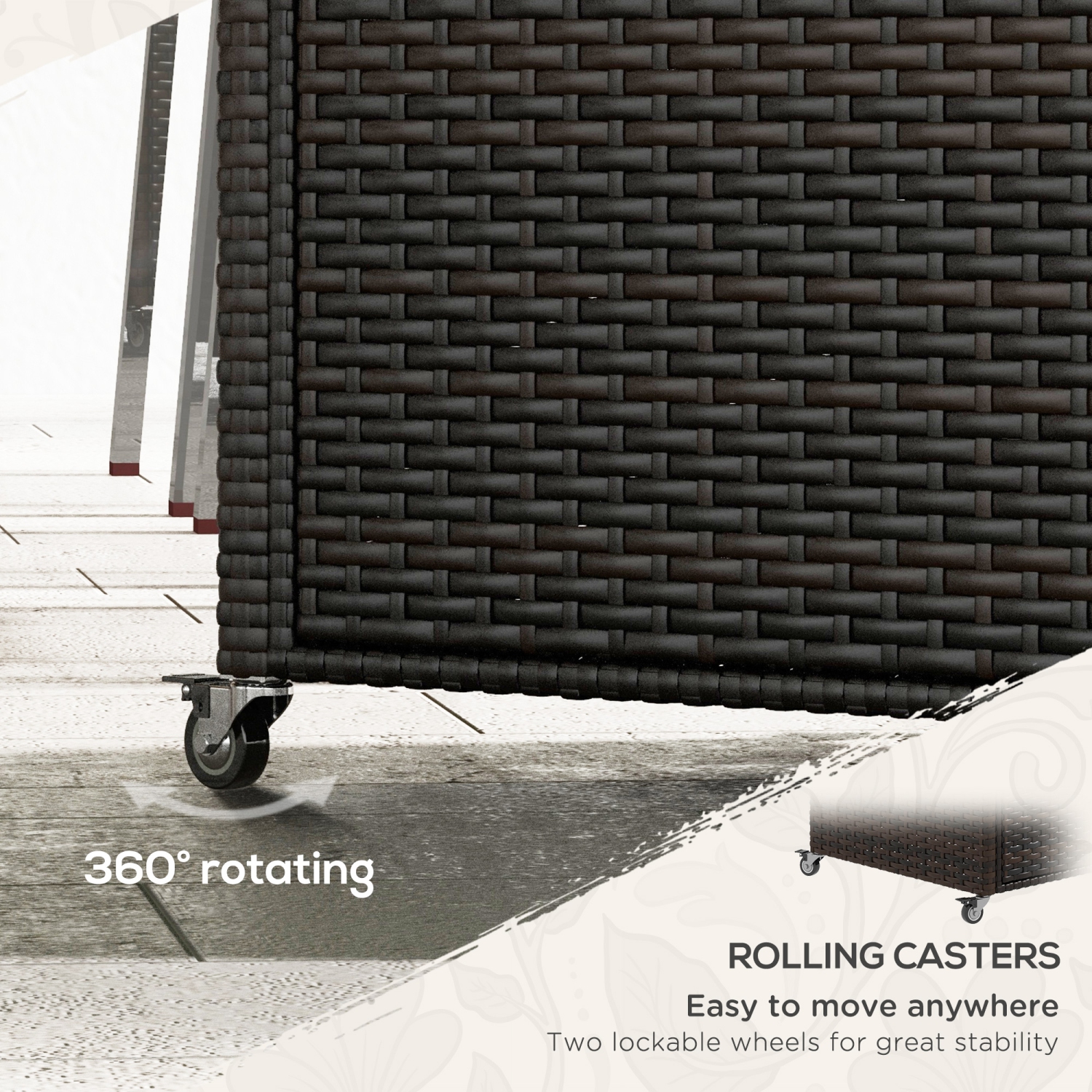 Outsunny PE Rattan Outdoor Bar Cart with Wheels, 2-Tier Outdoor Kitchen Island with Shelf & Cabinet, Rolling Cart with Glass Top, Handles, Towel