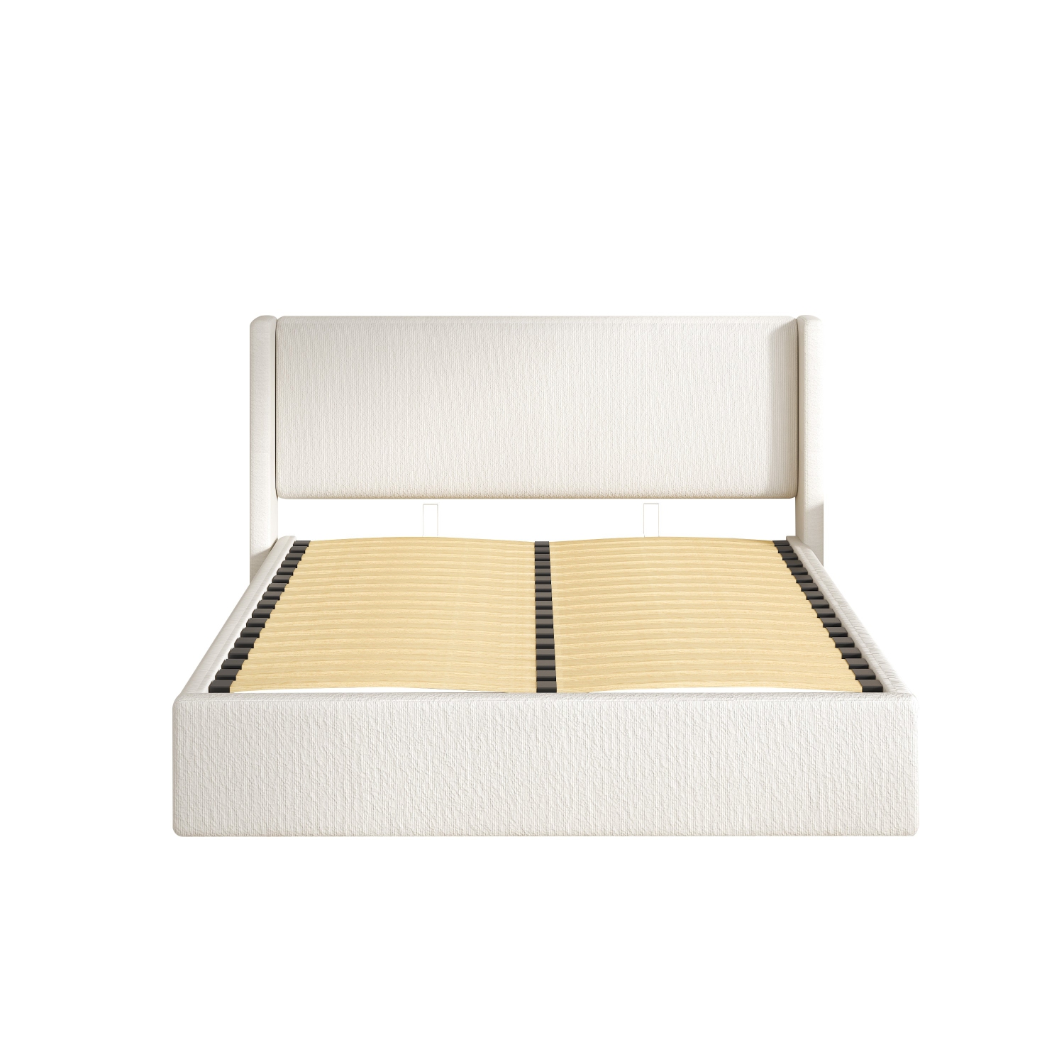 Aykah King Size Bed Frame with Storage, Upholstered Headboard, Modern Wingback Design Bed, Metal King Bed Frame with High Headboard, No Box Spring