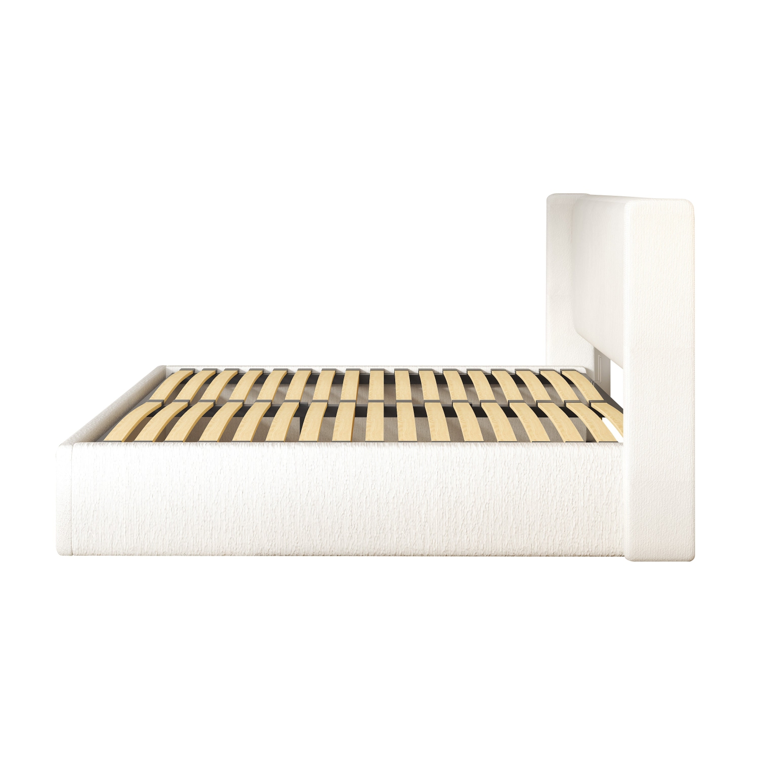 Aykah King Size Bed Frame with Storage, Upholstered Headboard, Modern Wingback Design Bed, Metal King Bed Frame with High Headboard, No Box Spring