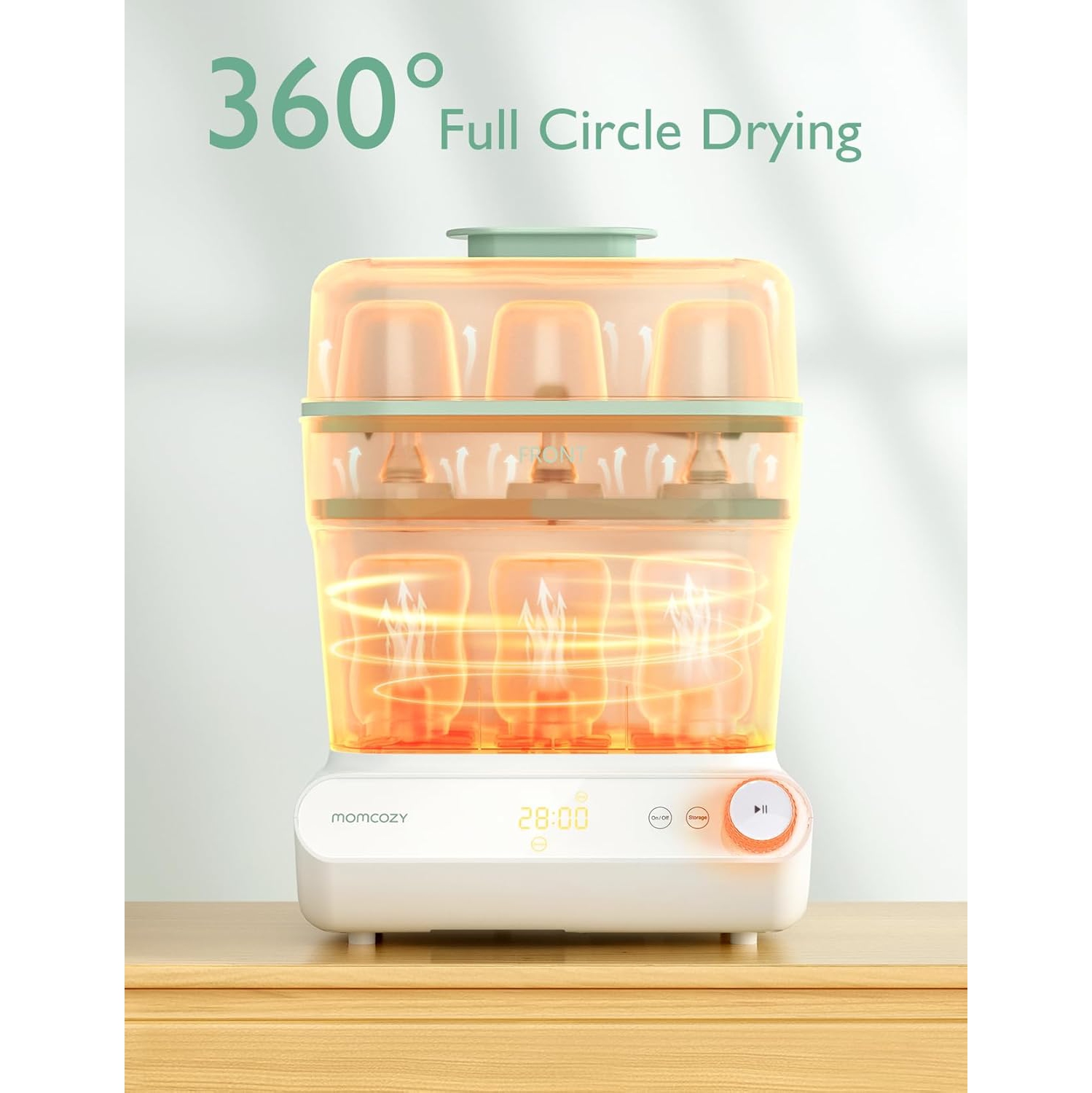 Stérilisateur de biberons et séchoir 3 couches de Momcozy, stérilisation et séchage rapides, pour tous les biberons et accessoires de tire-lait,