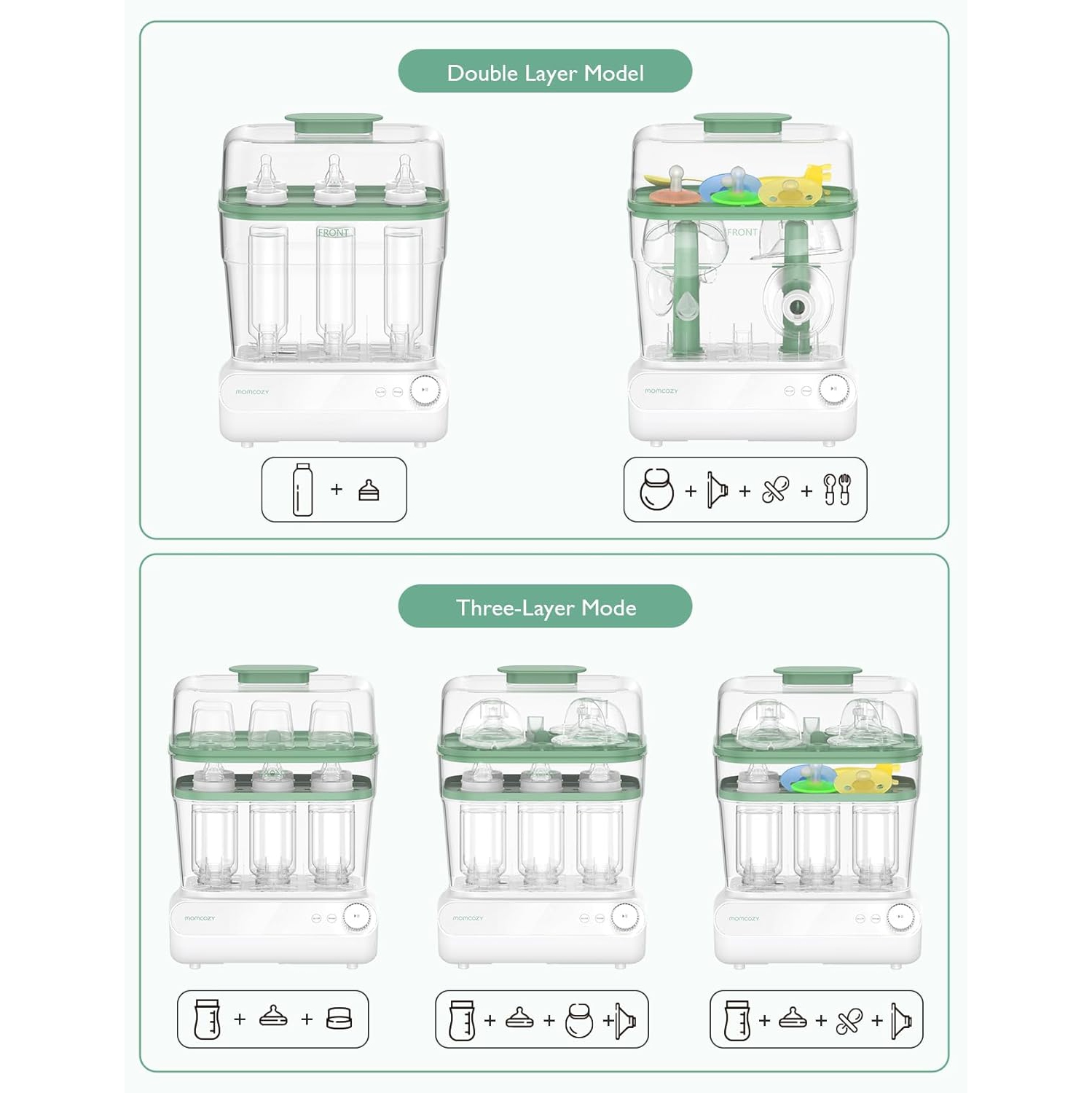 Stérilisateur de biberons et séchoir 3 couches de Momcozy, stérilisation et séchage rapides, pour tous les biberons et accessoires de tire-lait,