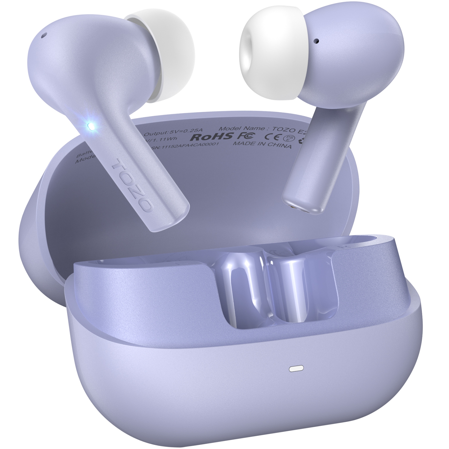 TOZO E2 Wireless Earbuds In-Ear ENC Noise Cancelling 2 Mics for Clear Calls Bluetooth Water/Sweat Resistant - Lilac
