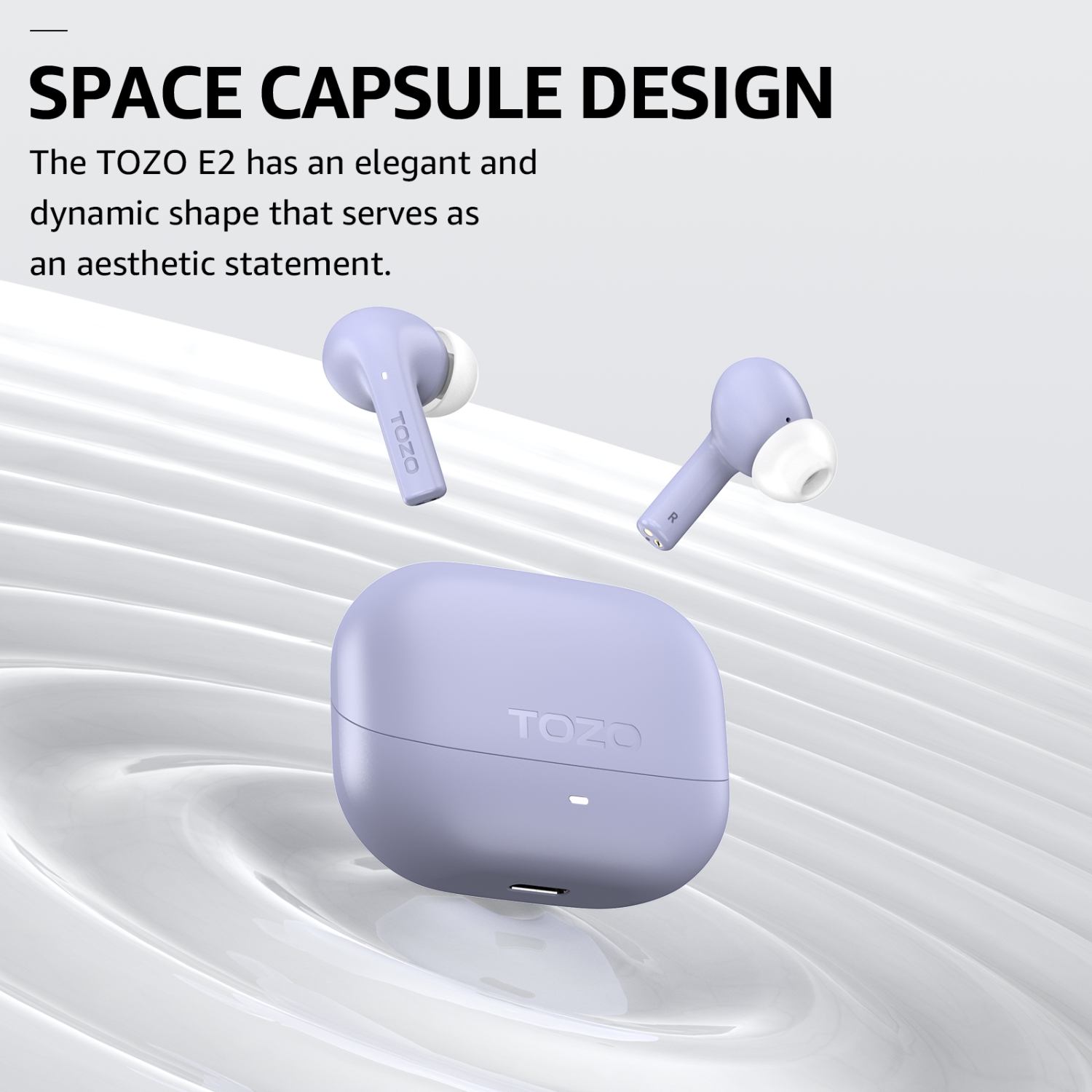 TOZO E2 Wireless Earbuds In-Ear ENC Noise Cancelling 2 Mics for Clear Calls Bluetooth Water/Sweat Resistant - Lilac
