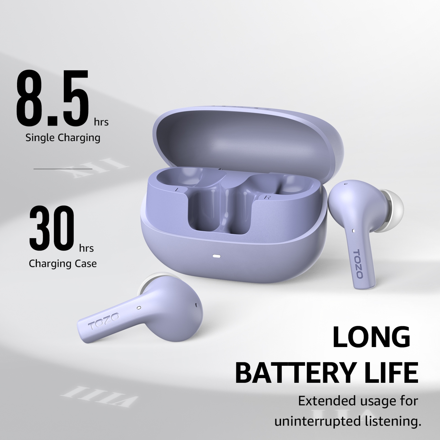 TOZO E2 Wireless Earbuds In-Ear ENC Noise Cancelling 2 Mics for Clear Calls Bluetooth Water/Sweat Resistant - Lilac