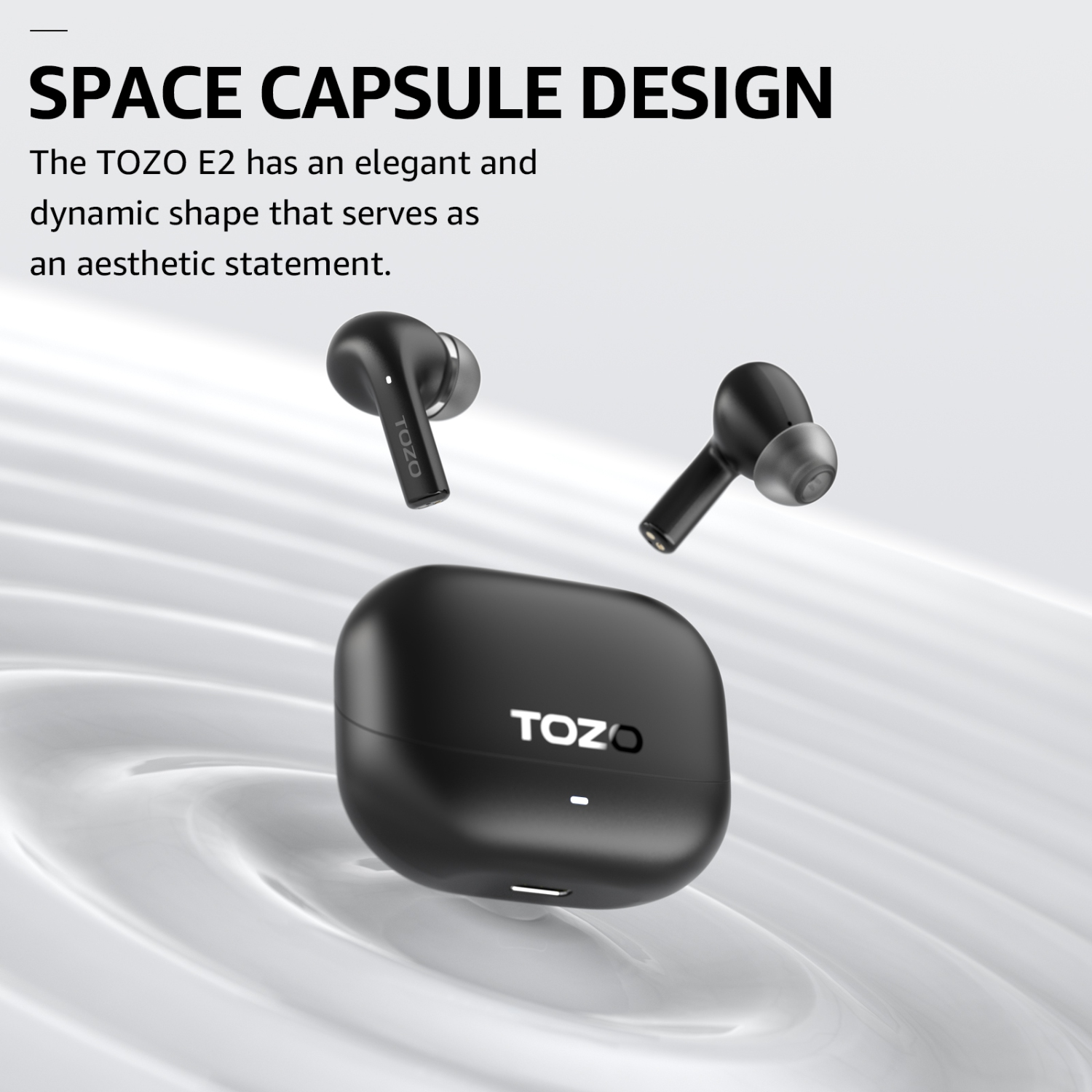 TOZO E2 True Wireless Earbuds In-Ear ENC Noise Cancelling 2 Mics for Clear Calls Bluetooth Water/Sweat Resistant - Black