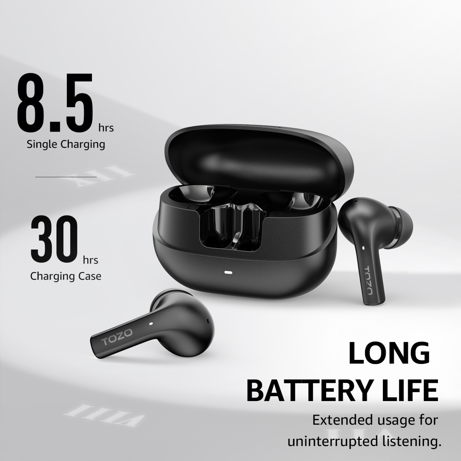 TOZO E2 True Wireless Earbuds In-Ear ENC Noise Cancelling 2 Mics for Clear Calls Bluetooth Water/Sweat Resistant - Black