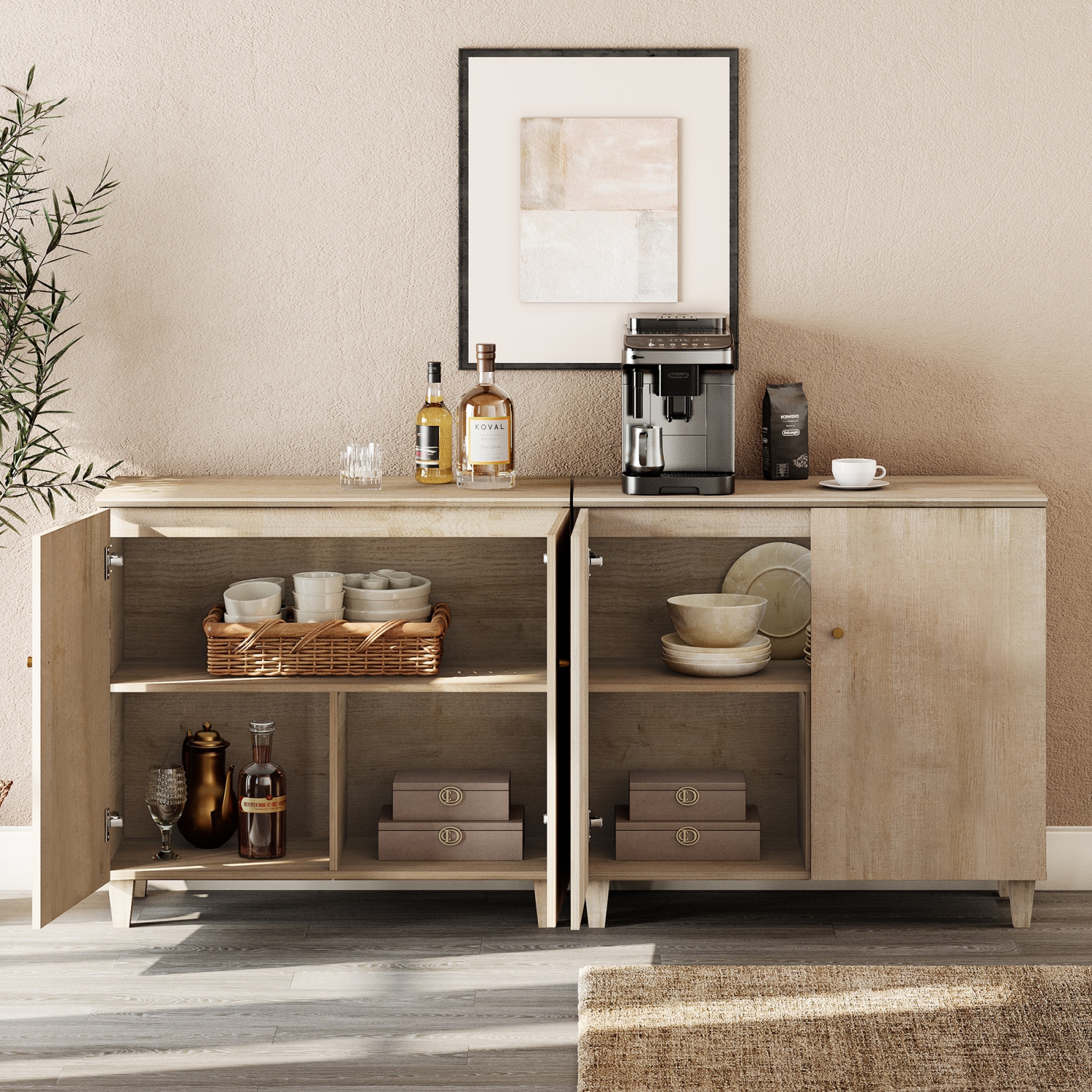 WAMPAT 2-in-1 Sideboard Buffet Cabinet, 70.8" Modern Storage Cabinet with Shelves&Doors, Wooden Coffee Bar Accent Cabinet Kitchen Credenza for Dining