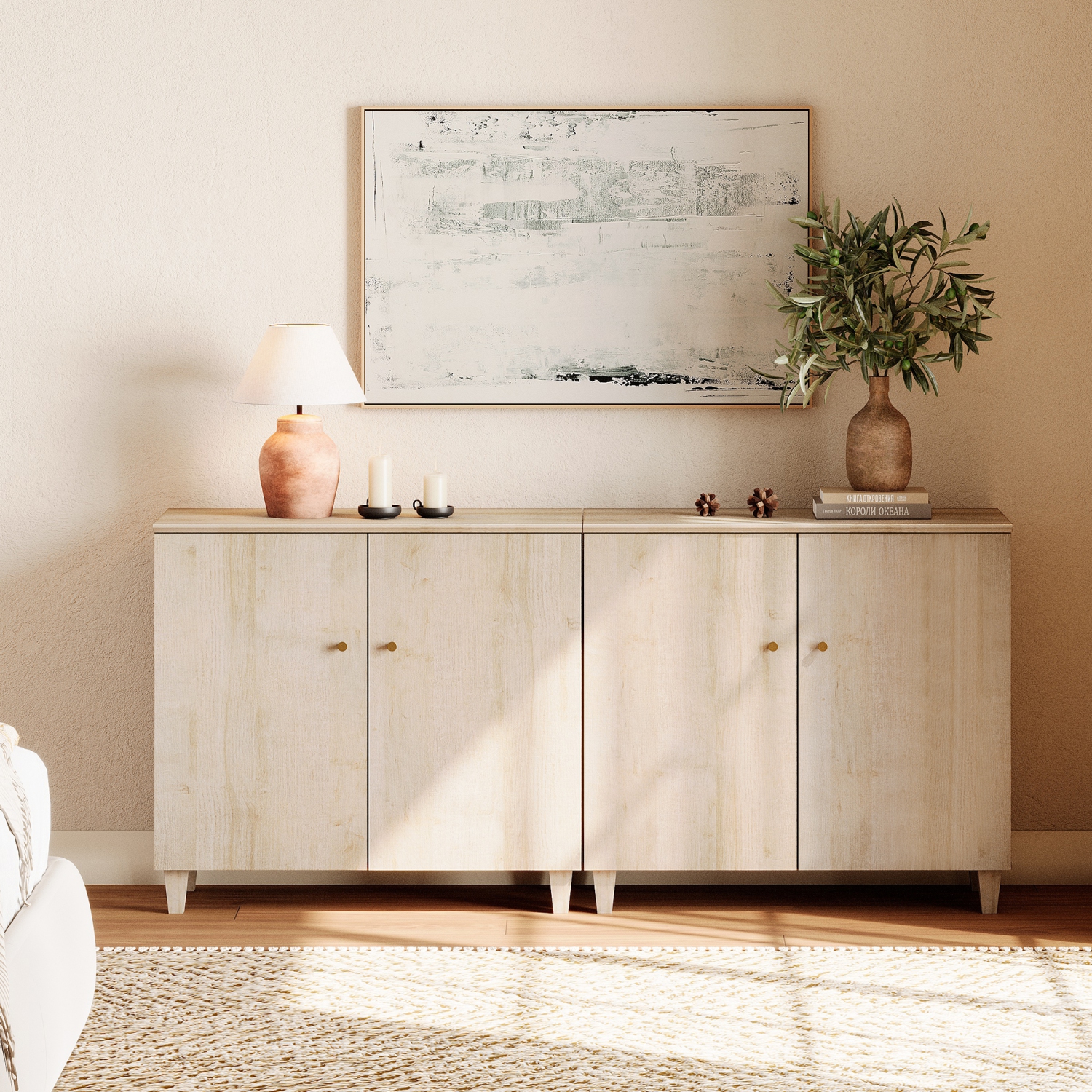 WAMPAT 2-in-1 Sideboard Buffet Cabinet, 70.8" Modern Storage Cabinet with Shelves&Doors, Wooden Coffee Bar Accent Cabinet Kitchen Credenza for Dining