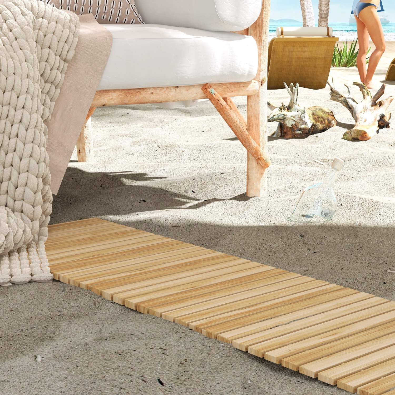 Chemin de jardin en bois Outsunny de 47&nbsp;po, allée droite coulissante résistante aux intempéries, promenade décorative pour la plage, mariage,