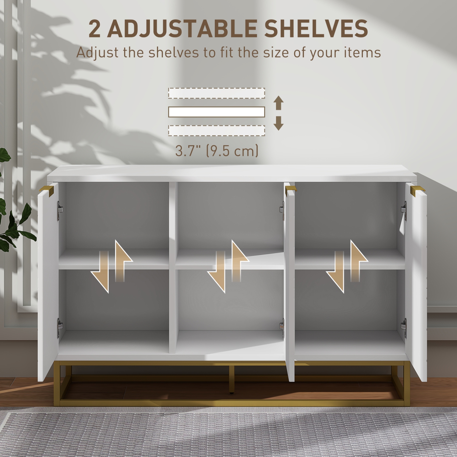 HOMCOM 47" Sideboard Buffet Cabinet with Storage, Contemporary Coffee Bar with Adjustable Shelves and Metal Legs, Kitchen Storage Cabinet with