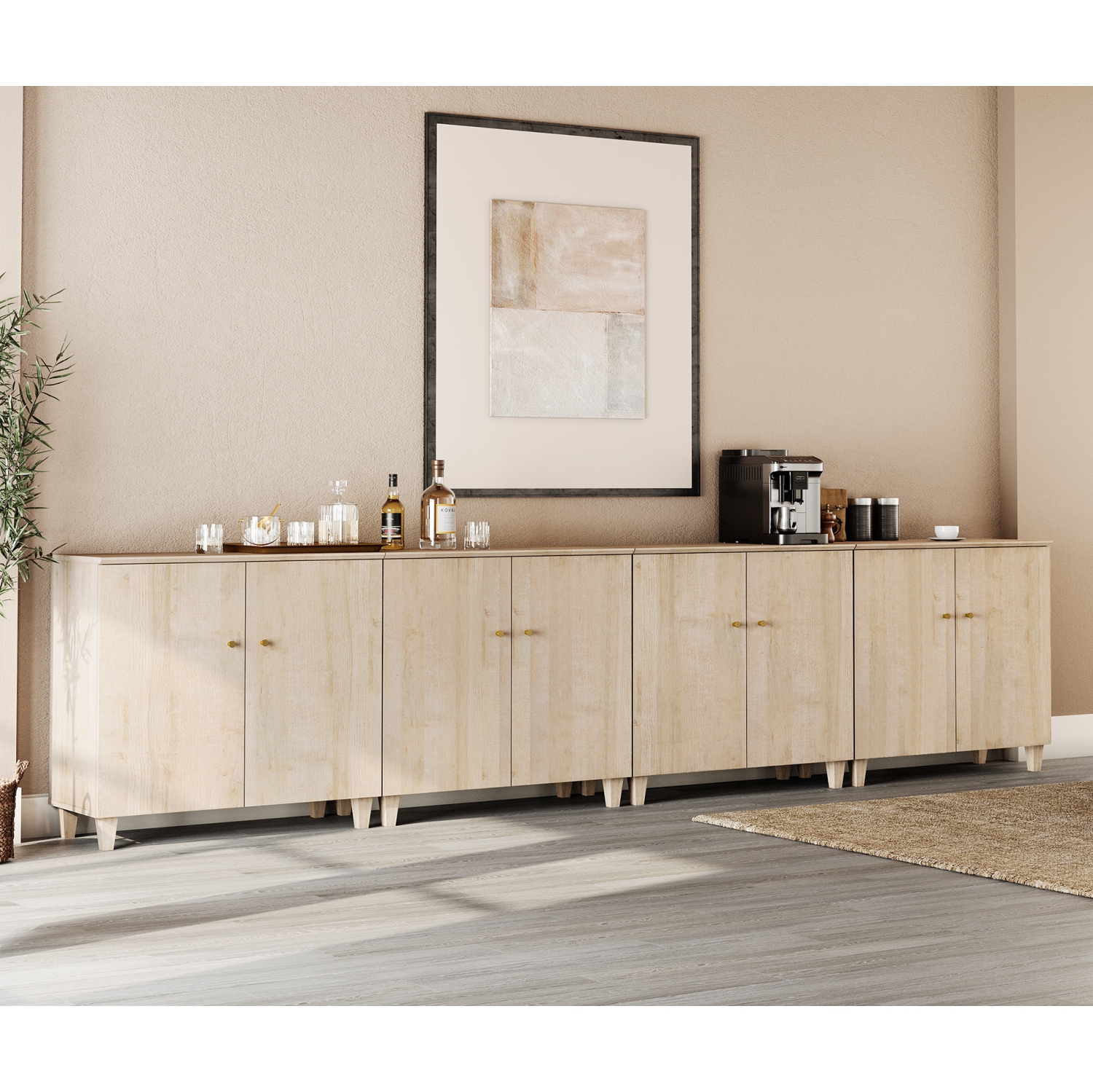 WAMPAT 4-in-1 Sideboard Buffet Cabinet, 141.6" Modern Storage Cabinet with Shelves&Doors, Wooden Coffee Bar Kitchen Credenza Console Table for Dining
