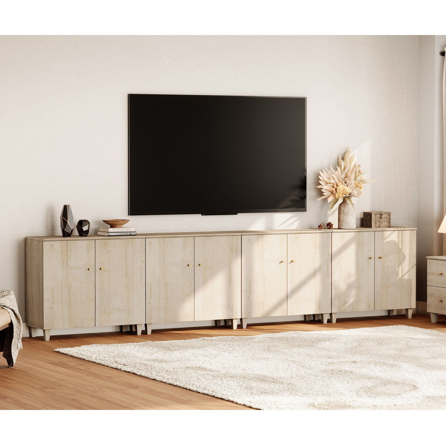 WAMPAT 4-in-1 Sideboard Buffet Cabinet, 141.6" Modern Storage Cabinet with Shelves&Doors, Wooden Coffee Bar Kitchen Credenza Console Table for Dining