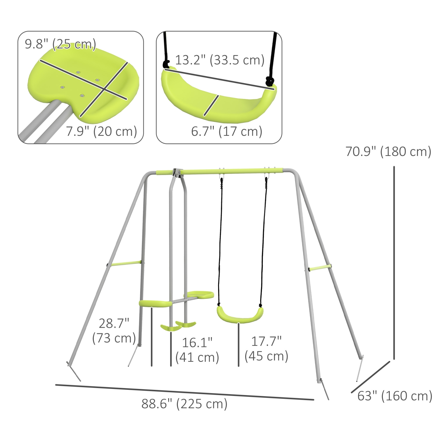Balançoire en métal Outsunny 2 en 1 avec fauteuil coulissant, siège de balançoire, piquets, balançoire pour enfants pour la cour, l'extérieur, l'aire
