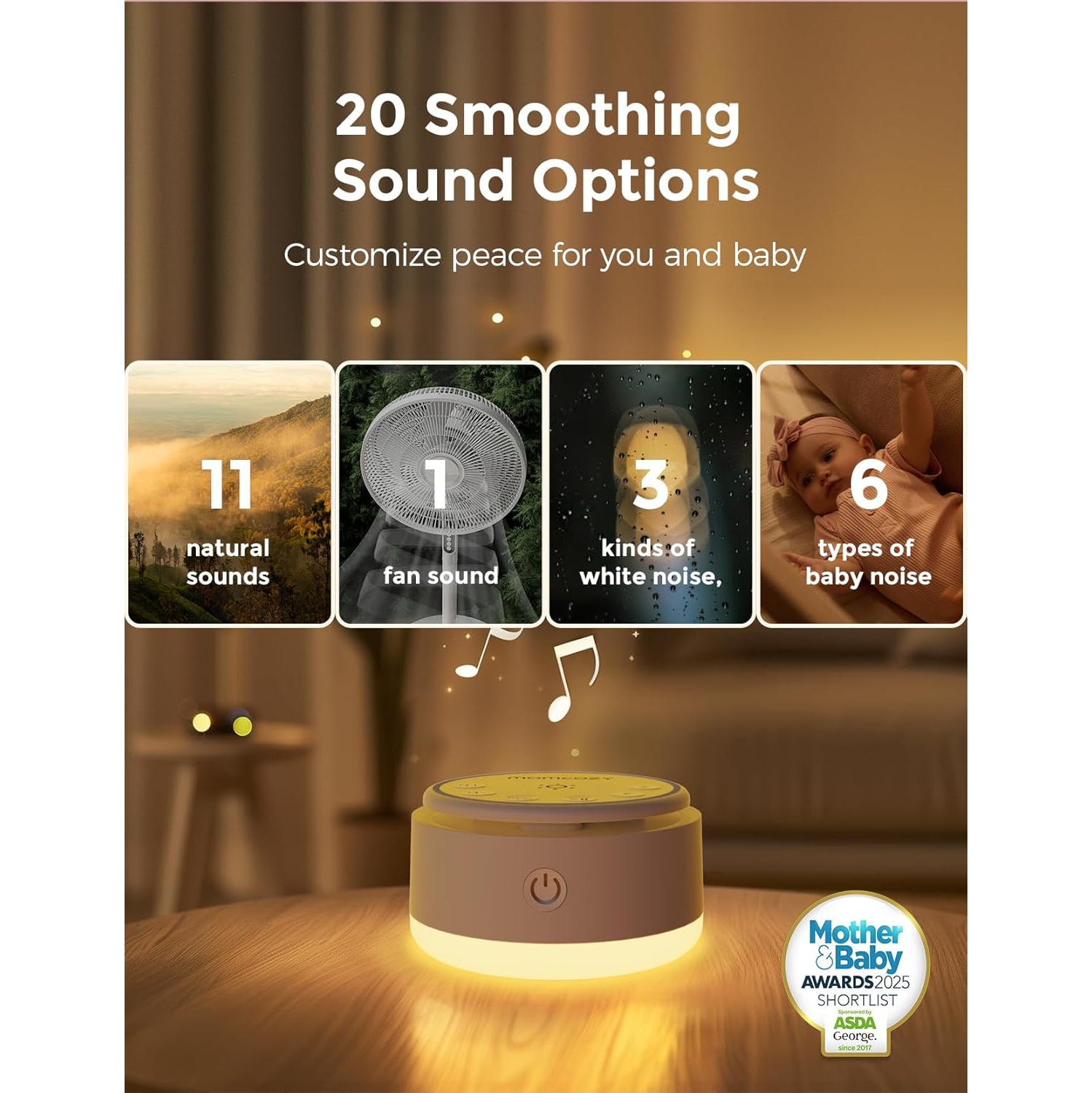 Momcozy Sound Machine with 20 Soothing Sounds Night Light | Sound Machine for Travel, Office Privacy, Sleep Therapy | For Adults & Baby |