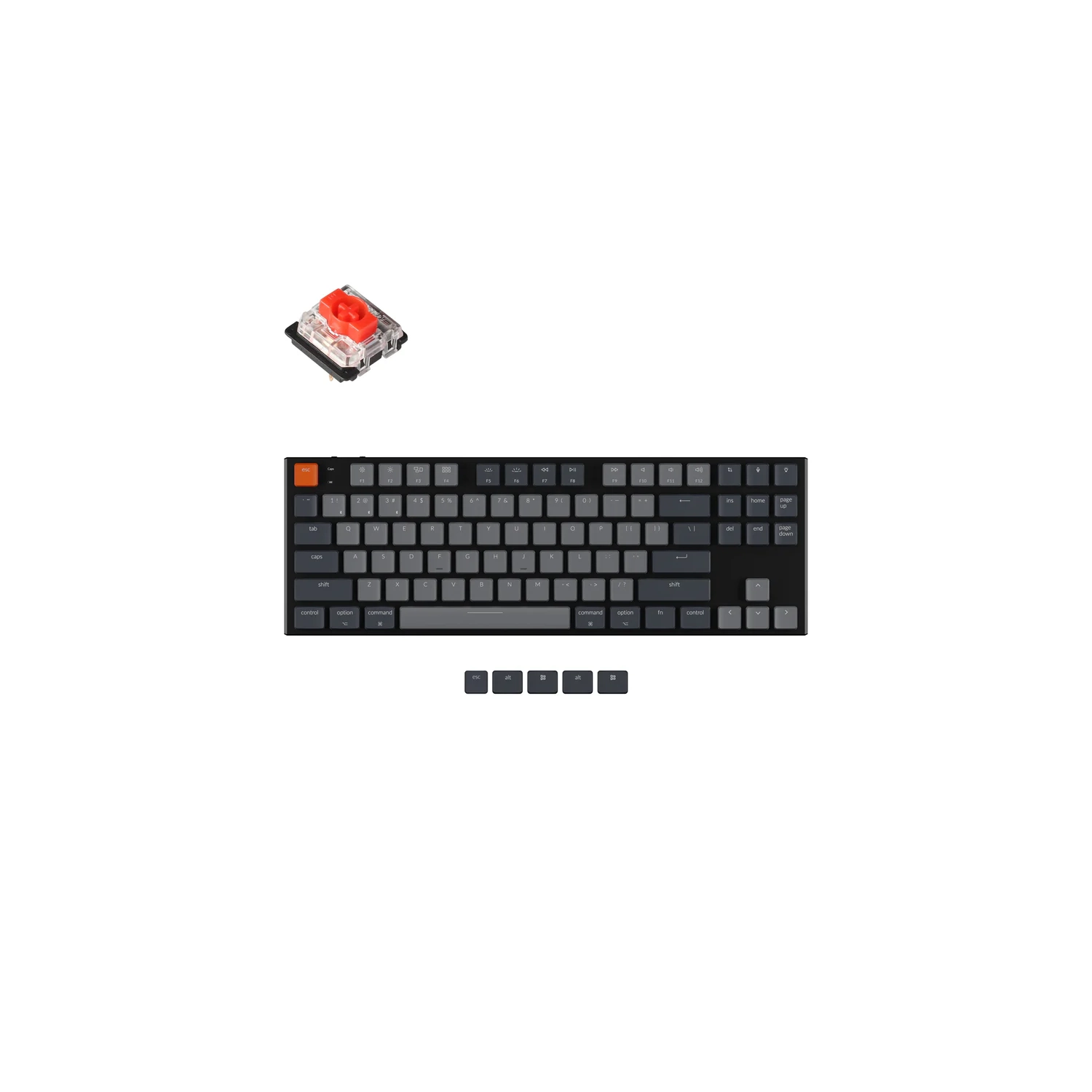 KEYCHRON K1 TENKEYLESS LAYOUT 87 KEYS ULTRA-SLIM BLUETOOTH WIRELESS USB WIRED MECHANICAL KEYBOARD WITH LOW-PROFILE GATERON RED SWITCH WHITE LED