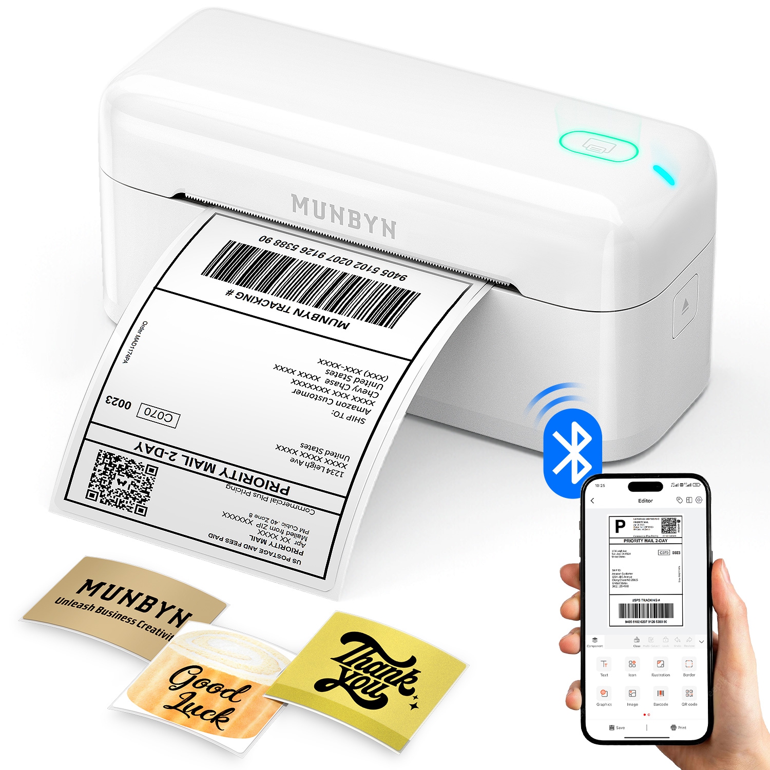 MUNBYN – Imprimante d'étiquettes RBYN 402&nbsp;B, blanc