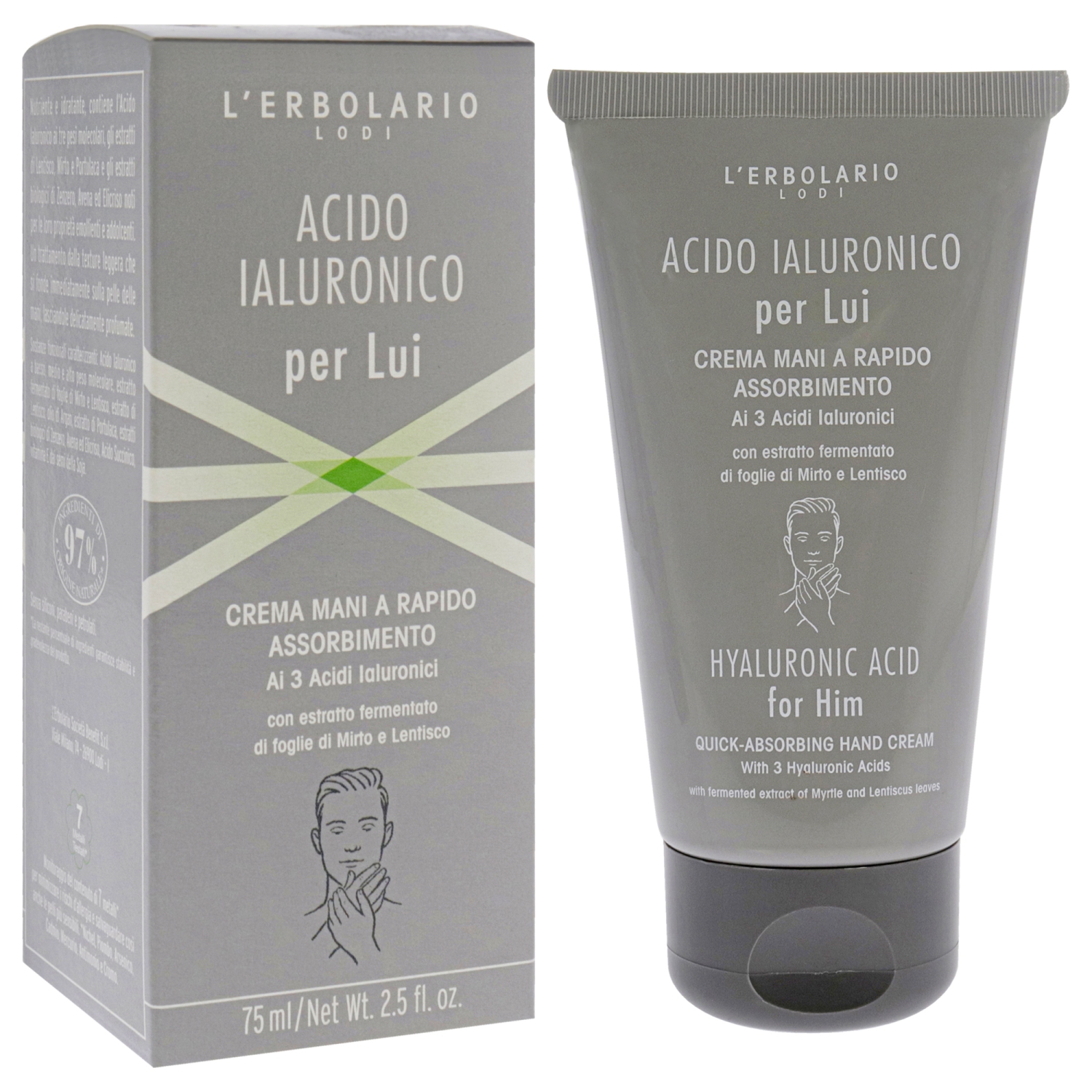Crème pour les mains Acide hyaluronique à absorption rapide par LErbolario pour Homme - 2,5&nbsp;oz Crème