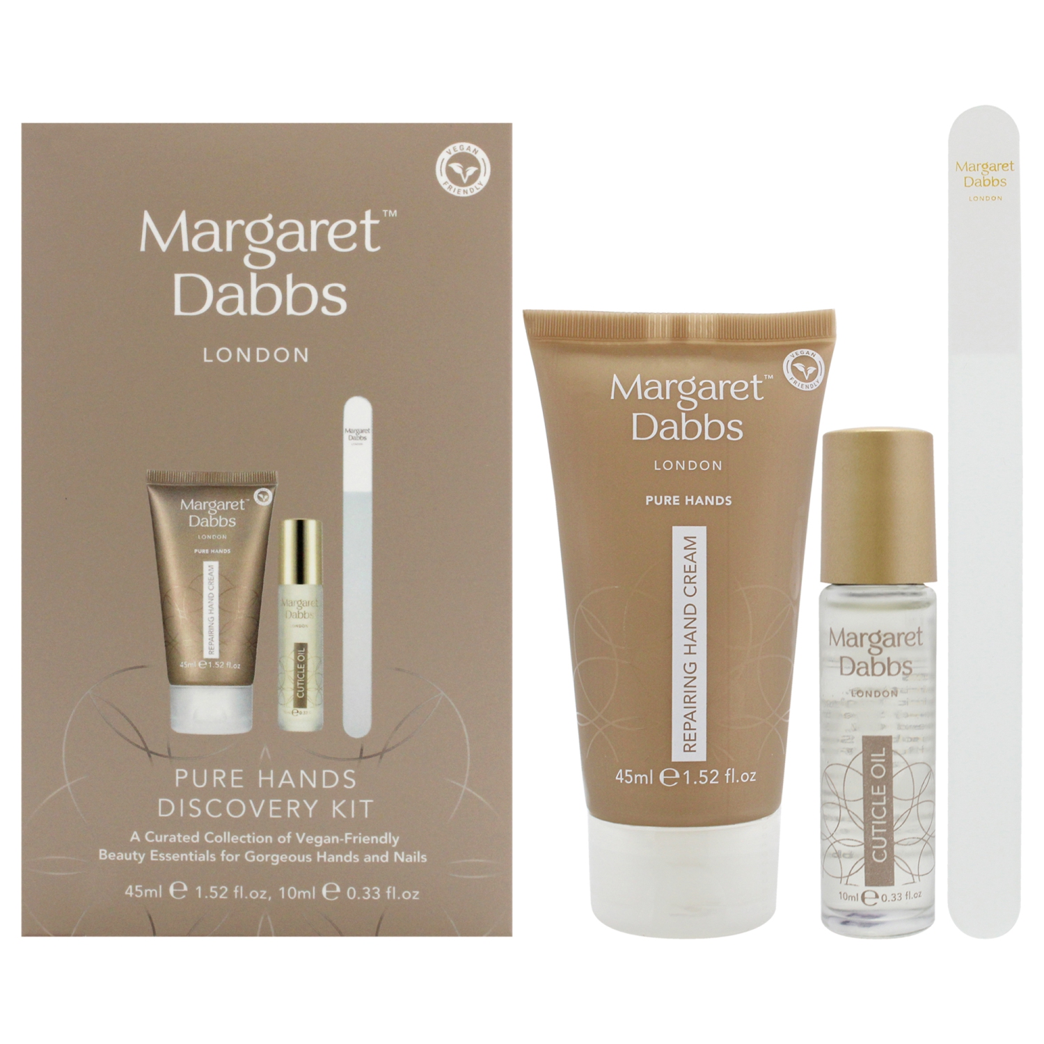 Pure Hands Discovery Kit by Margaret Dabbs for Unisex - 3 Pc 1.52oz Pure Repairing Hand Cream, 0.33oz Pure Cuticle Oil, Crystal Nail File - Small