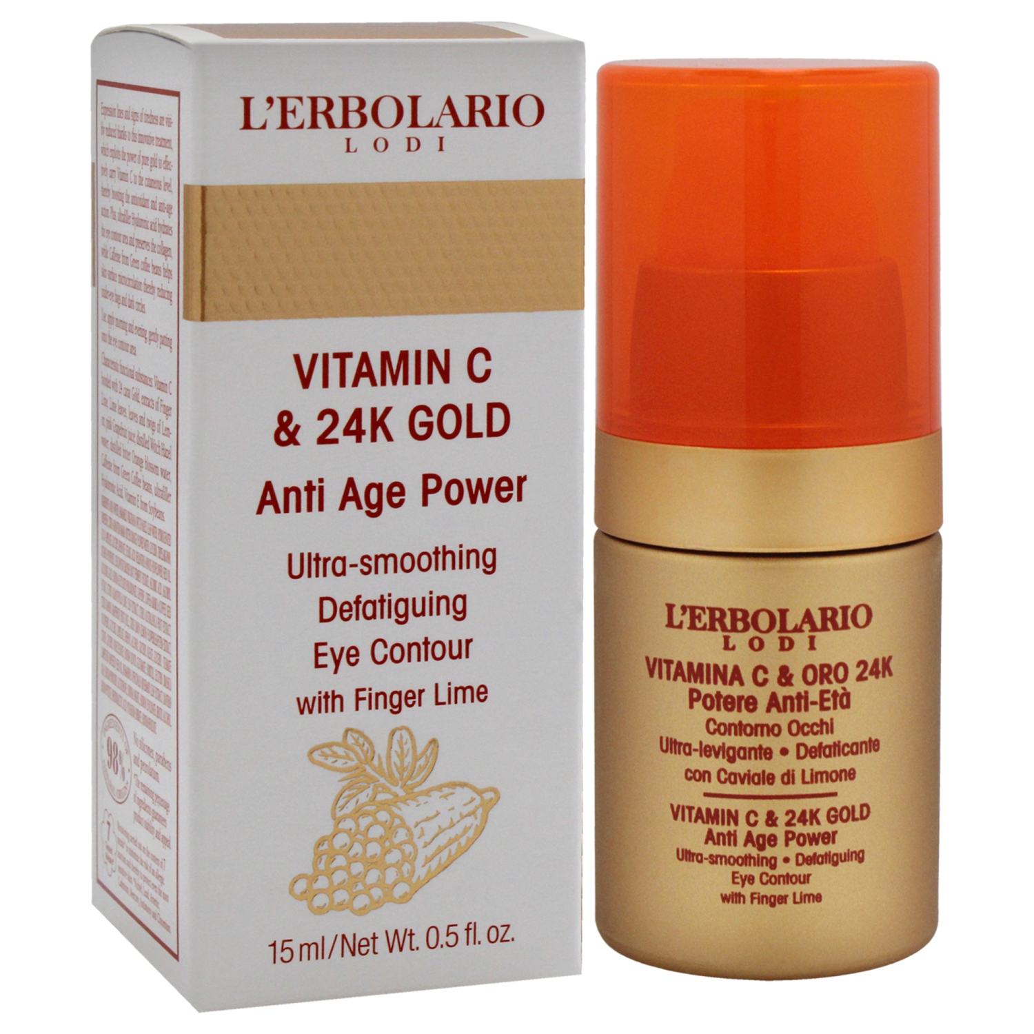 Vitamine C et or 24K Ultra Smoothing Defatiguing Eye Contour par LErbolario pour Femmes - 0,5&nbsp;oz Traitement