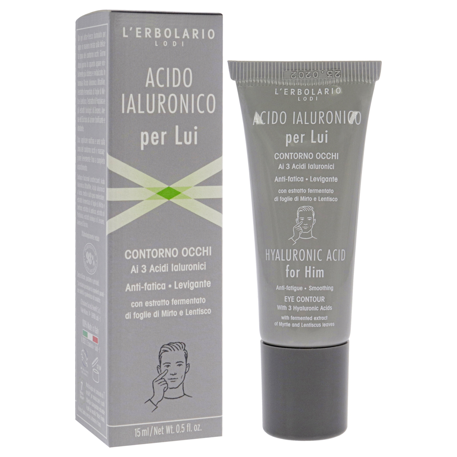 Hyaluronic Anti-Fatigue Smoothing Eye Contour by LErbolario for Men - 0.5 oz Gel