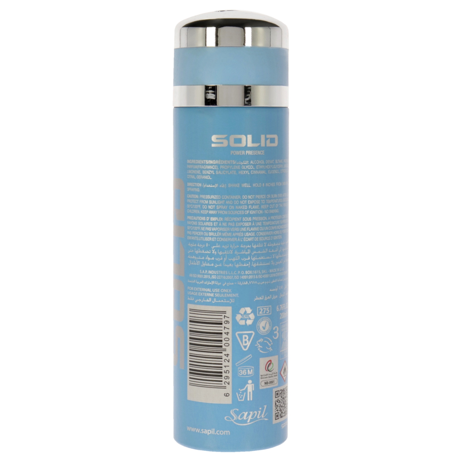 Solid Blue by Sapil for Men - 6.76 oz Deodorant Spray