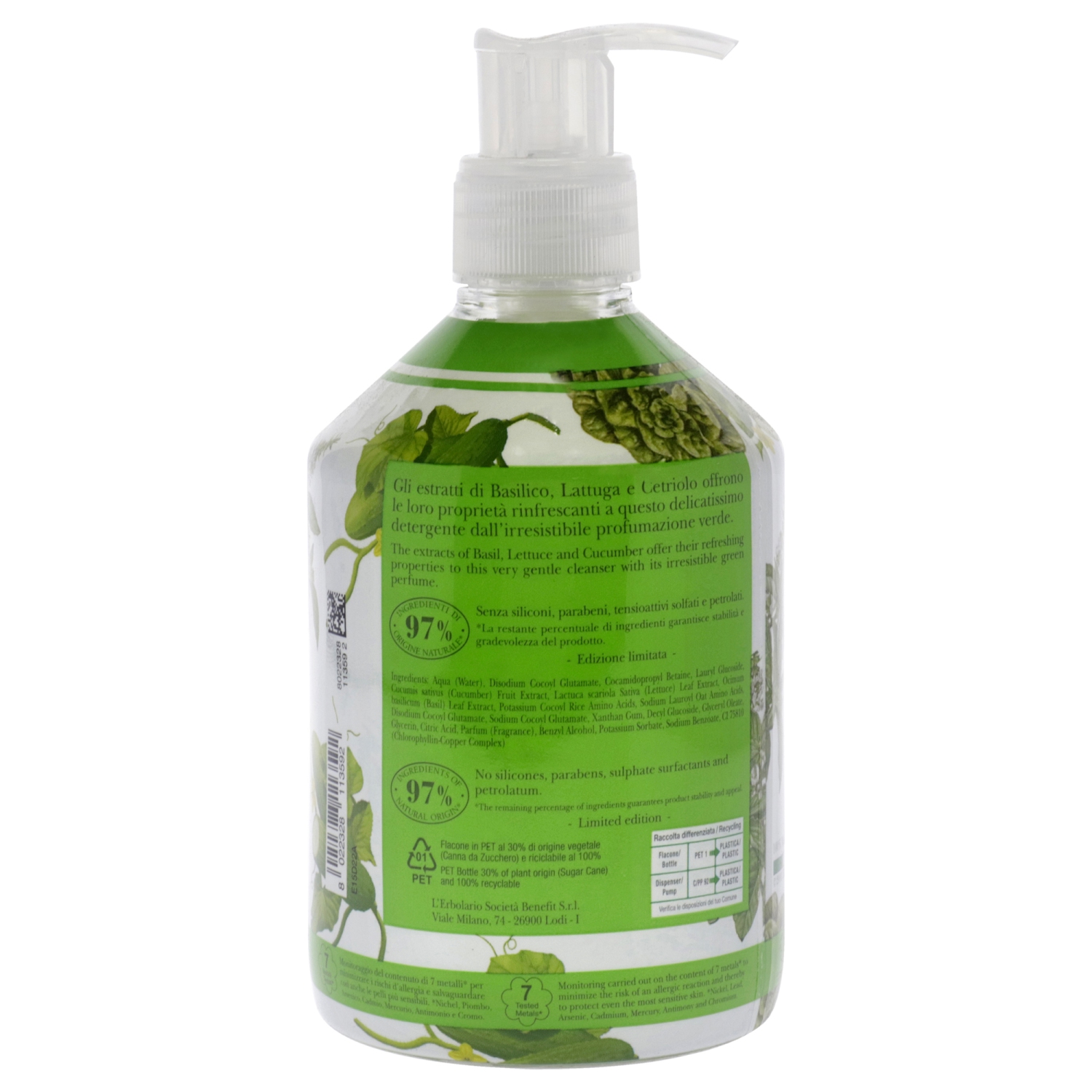 Leaves Fresh Foam Hand and Body Cleanser by LErbolario for Unisex - 16.5 oz Body Wash