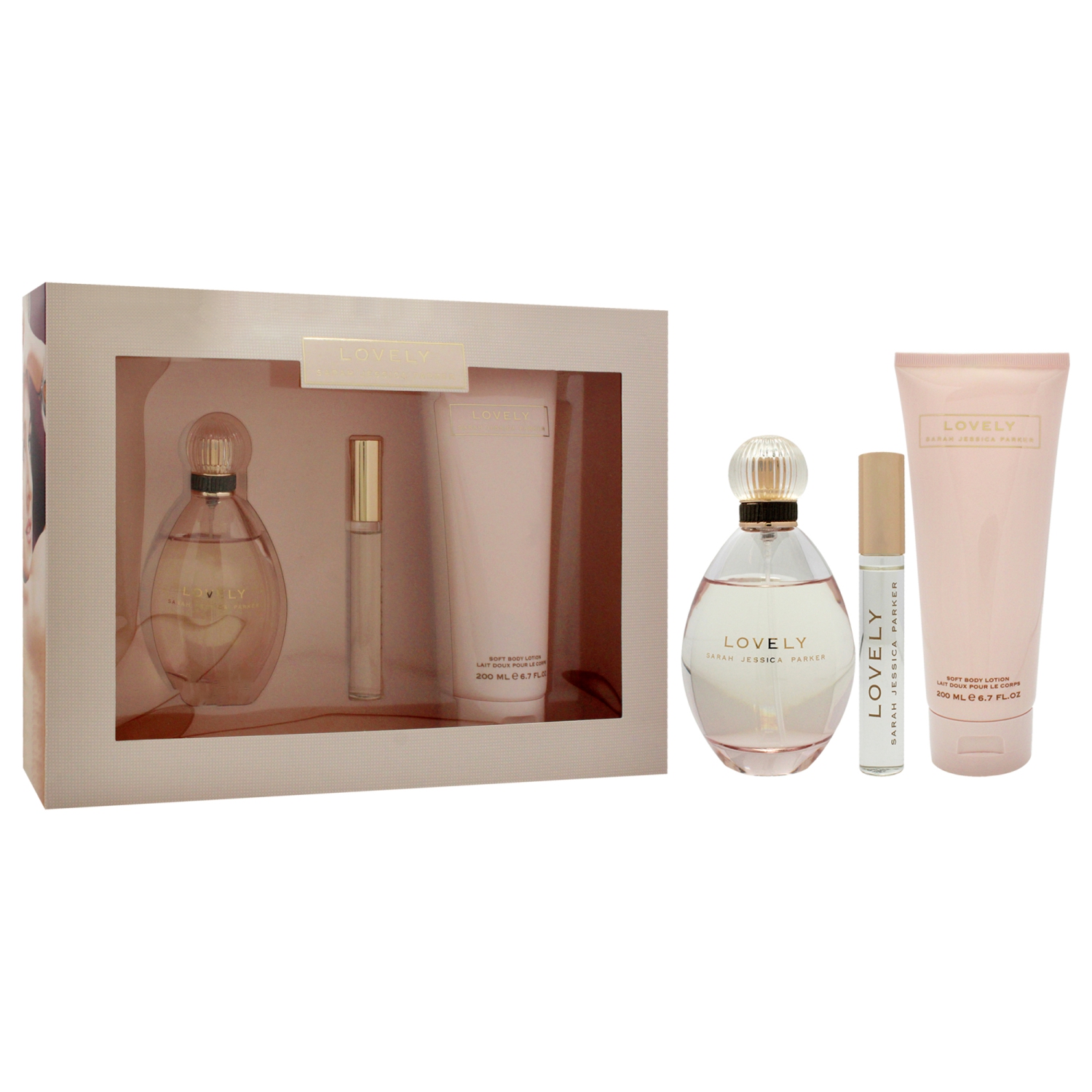 Lovely by Sarah Jessica Parker for Women - 3 Pc Gift Set 3.4oz EDP Spray, 0.34oz EDP RollerBall, 6.7oz Body Lotion