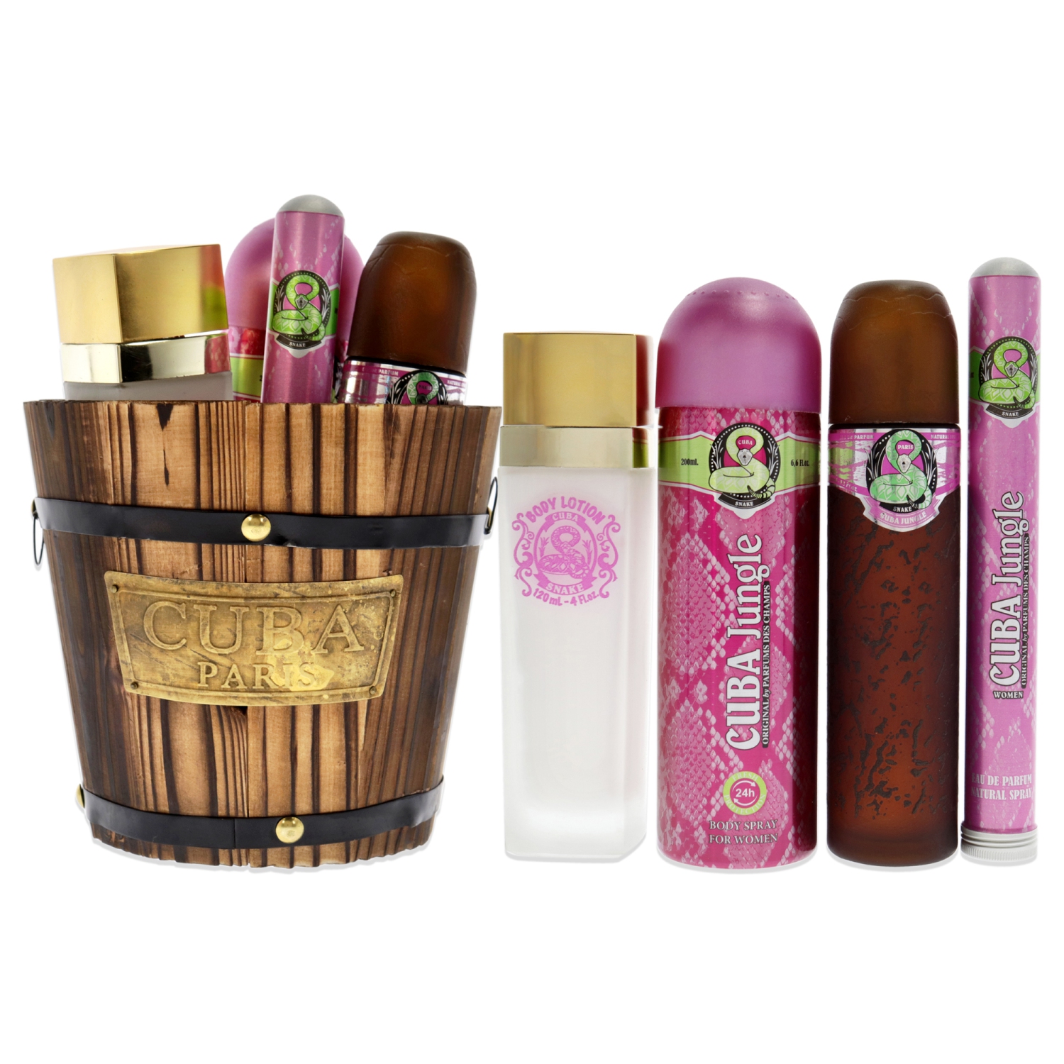 Le serpent de la jungle cubaine par Cuba pour Femme - Coffret cadeau de 4 pièces 3,3&nbsp;oz EDP Spray, 1,17&nbsp;oz EDP Spray, 6,6&nbsp;oz Body