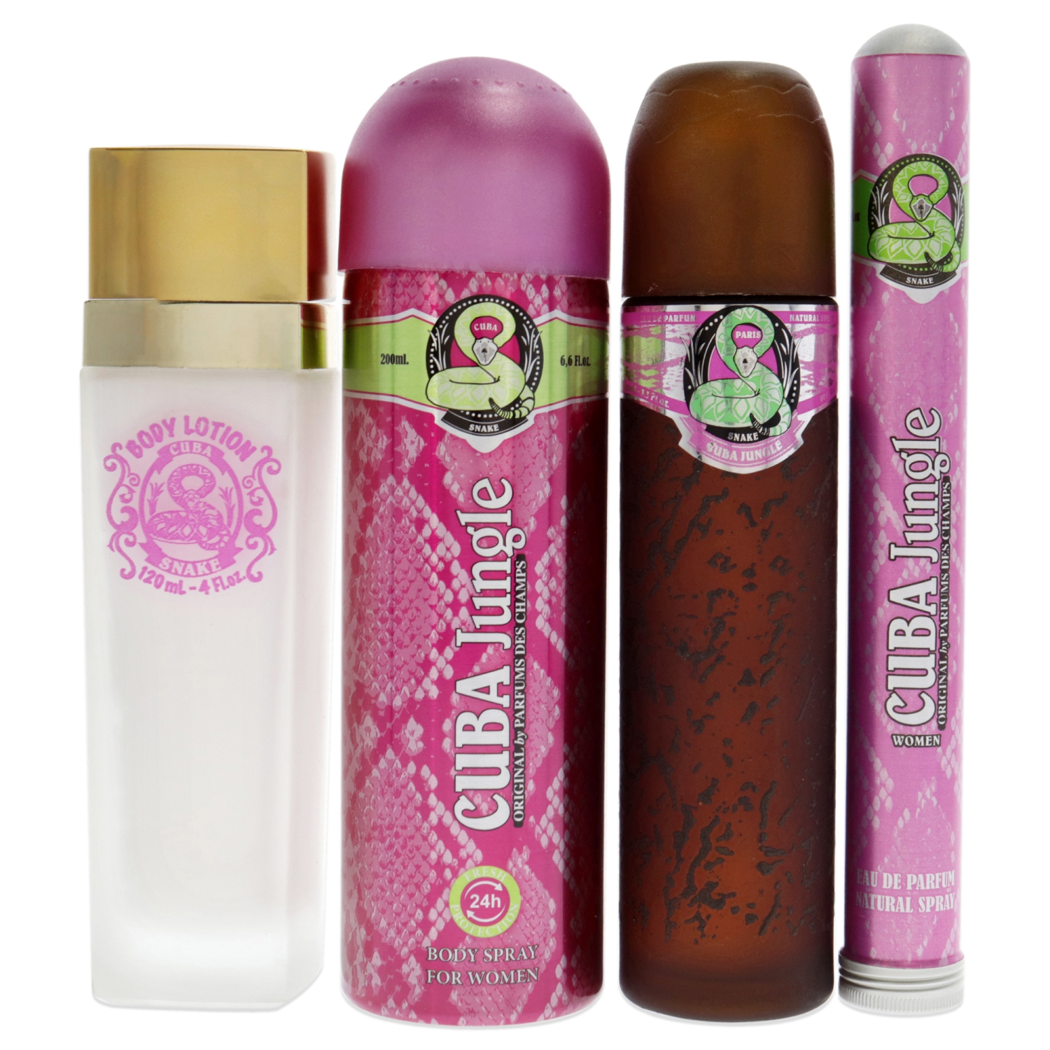 Le serpent de la jungle cubaine par Cuba pour Femme - Coffret cadeau de 4 pièces 3,3 oz EDP Spray, 1,17 oz EDP Spray, 6,6 oz Body