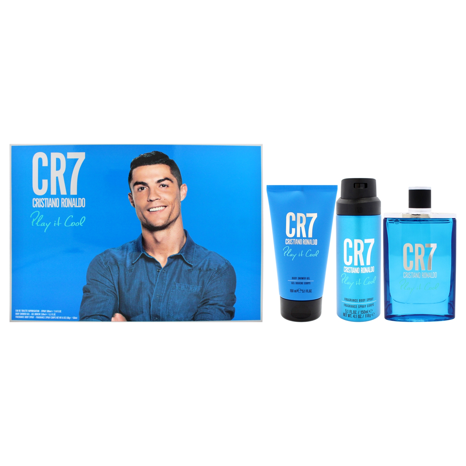 Jeu Play It Cool de Cristiano Ronaldo pour hommes – Coffret-cadeau de 3 pièces avec vaporisateur 3,4&nbsp;oz, gel douche 5,1&nbsp;oz, vaporisateur
