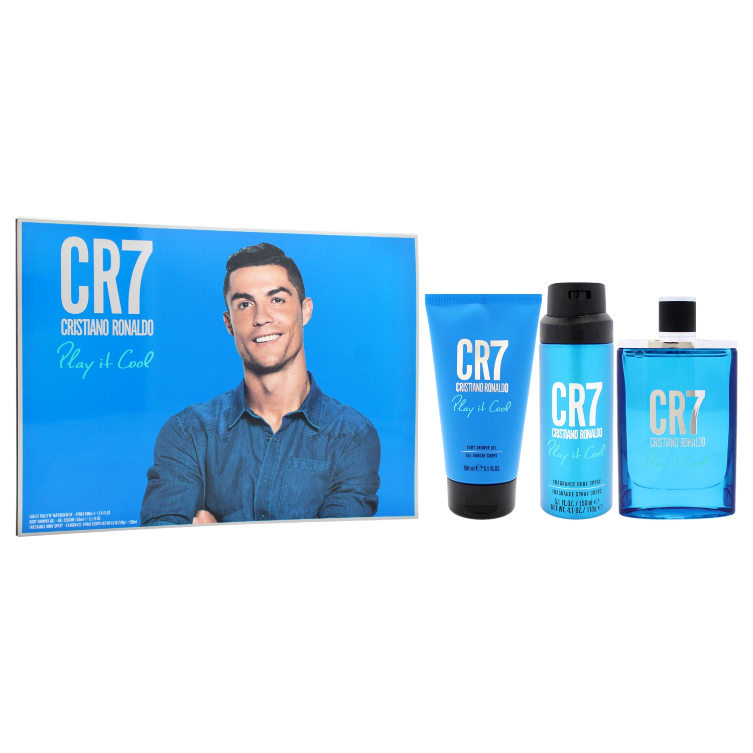 Jeu Play It Cool de Cristiano Ronaldo pour hommes – Coffret-cadeau de 3 pièces avec vaporisateur 3,4&nbsp;oz, gel douche 5,1&nbsp;oz, vaporisateur