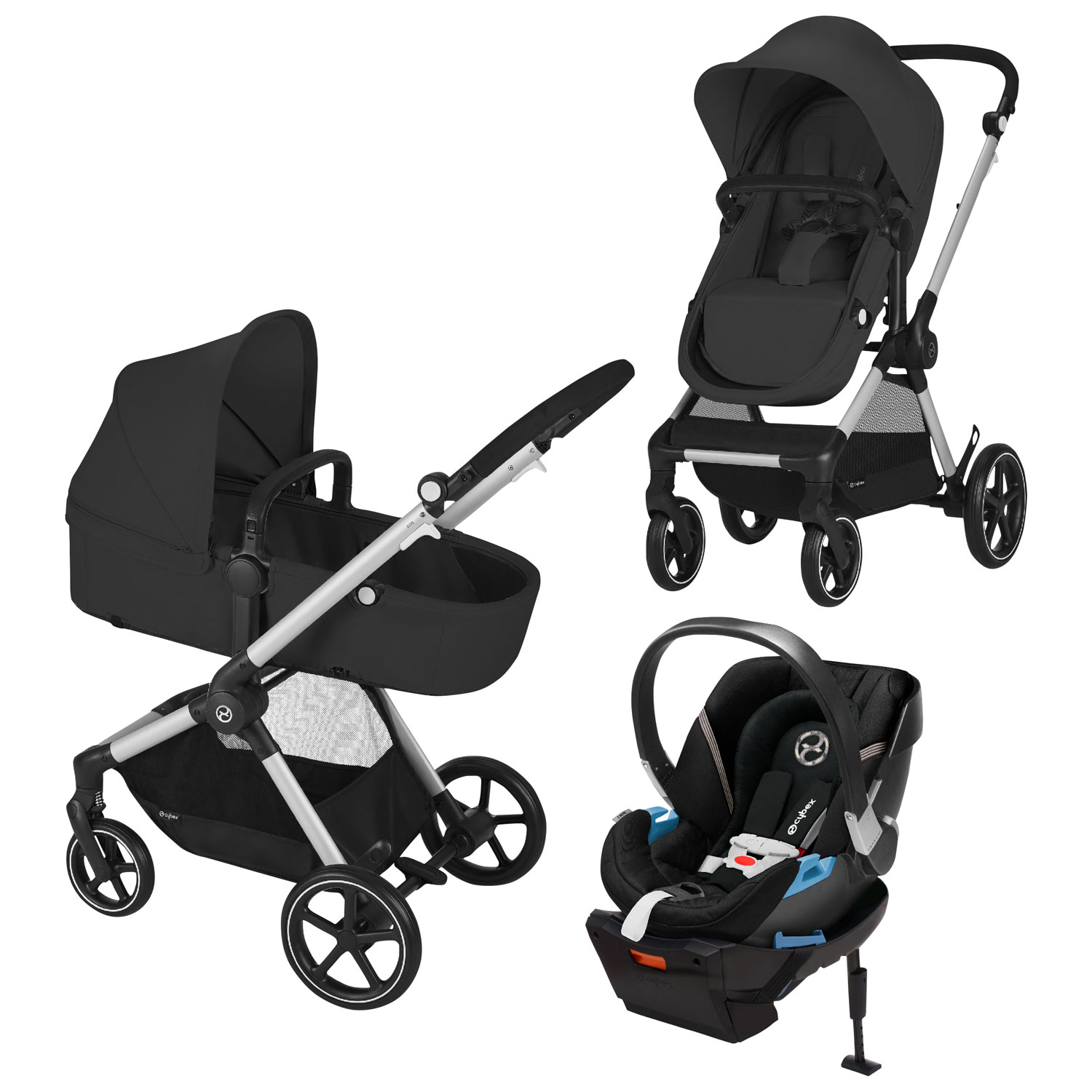 Cybex EOS Stroller + Aton 2 Infant Car Seat - Moon Black/Silver Frame