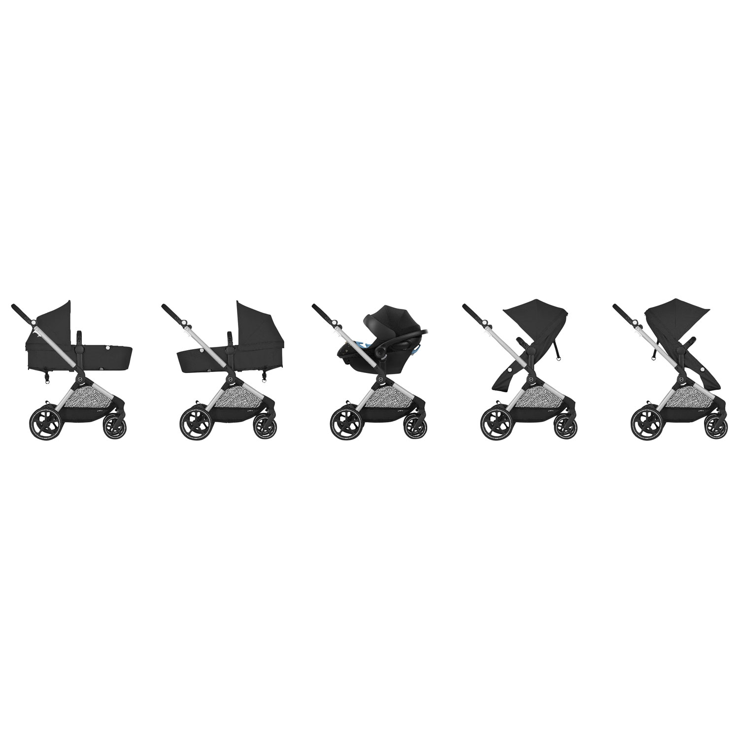 Cybex EOS Stroller + Aton 2 Infant Car Seat - Moon Black/Silver Frame