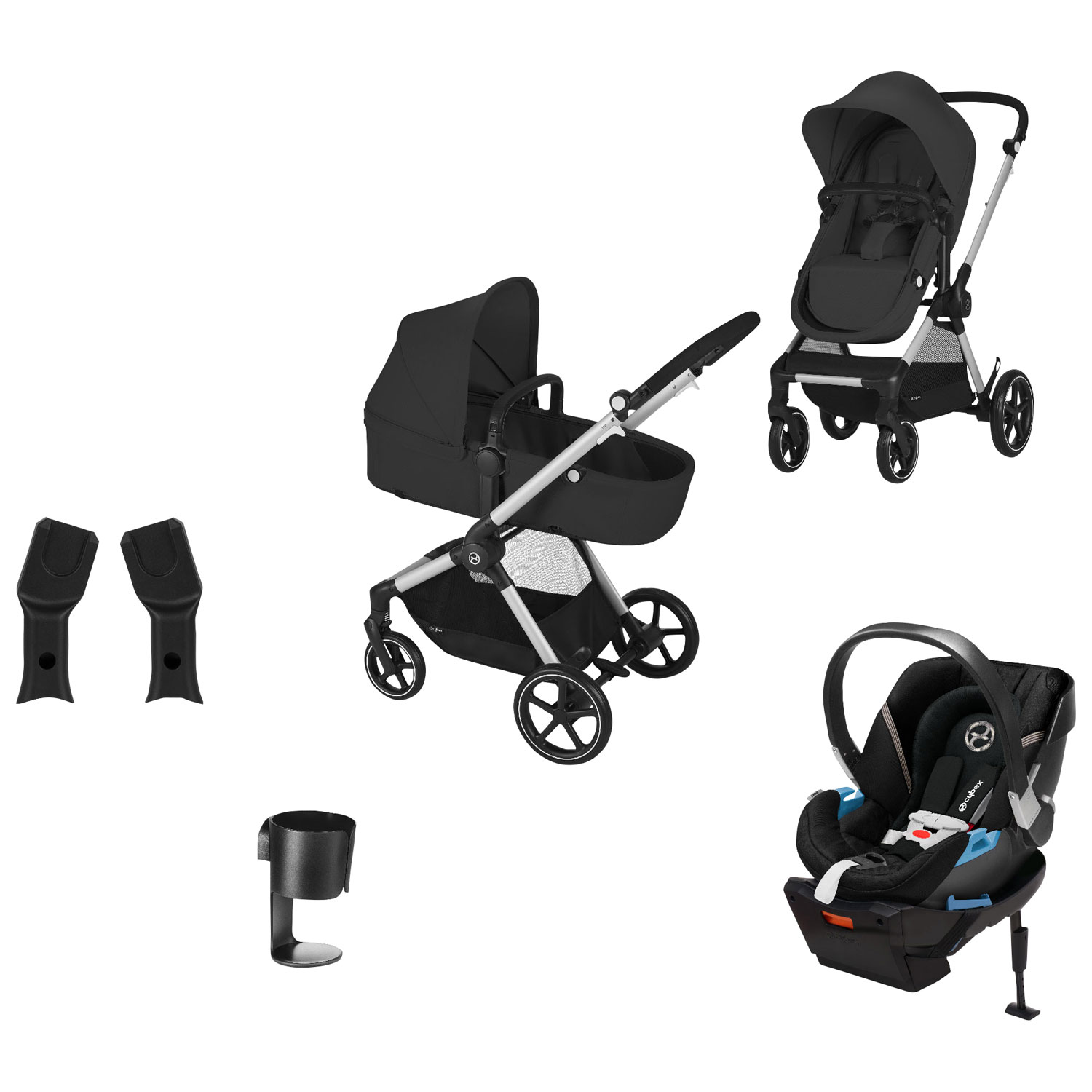 Cybex EOS Stroller + Aton 2 Infant Car Seat - Moon Black/Silver Frame